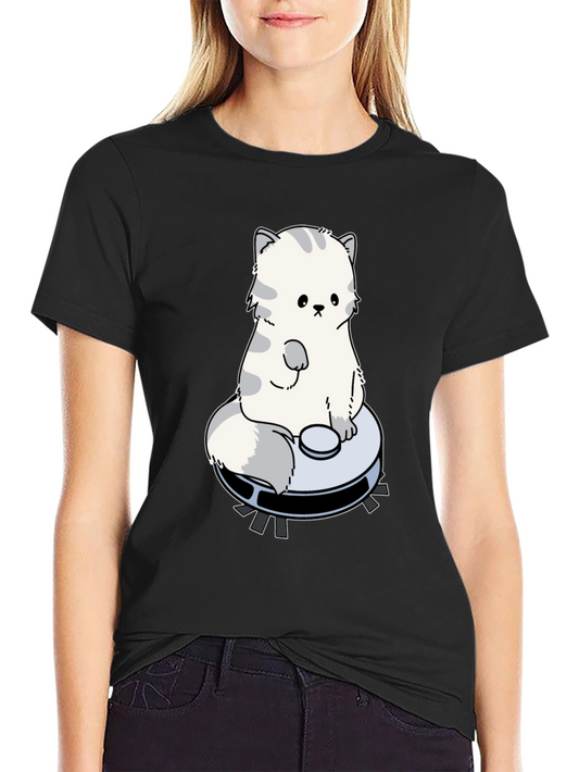 Cute Cat Riding Robot Vacuum T-Shirt