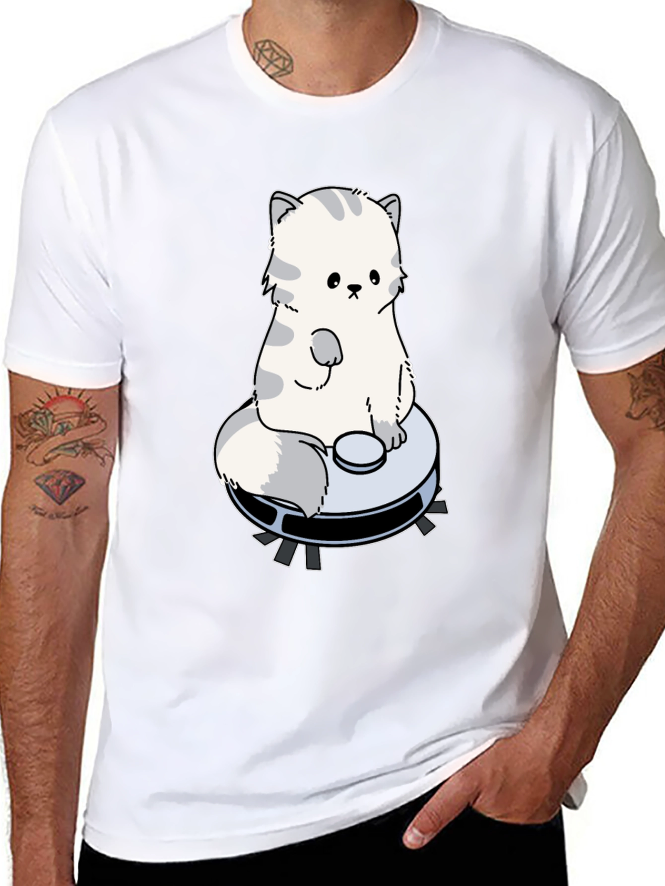 Cute Cat Riding Robot Vacuum T-Shirt