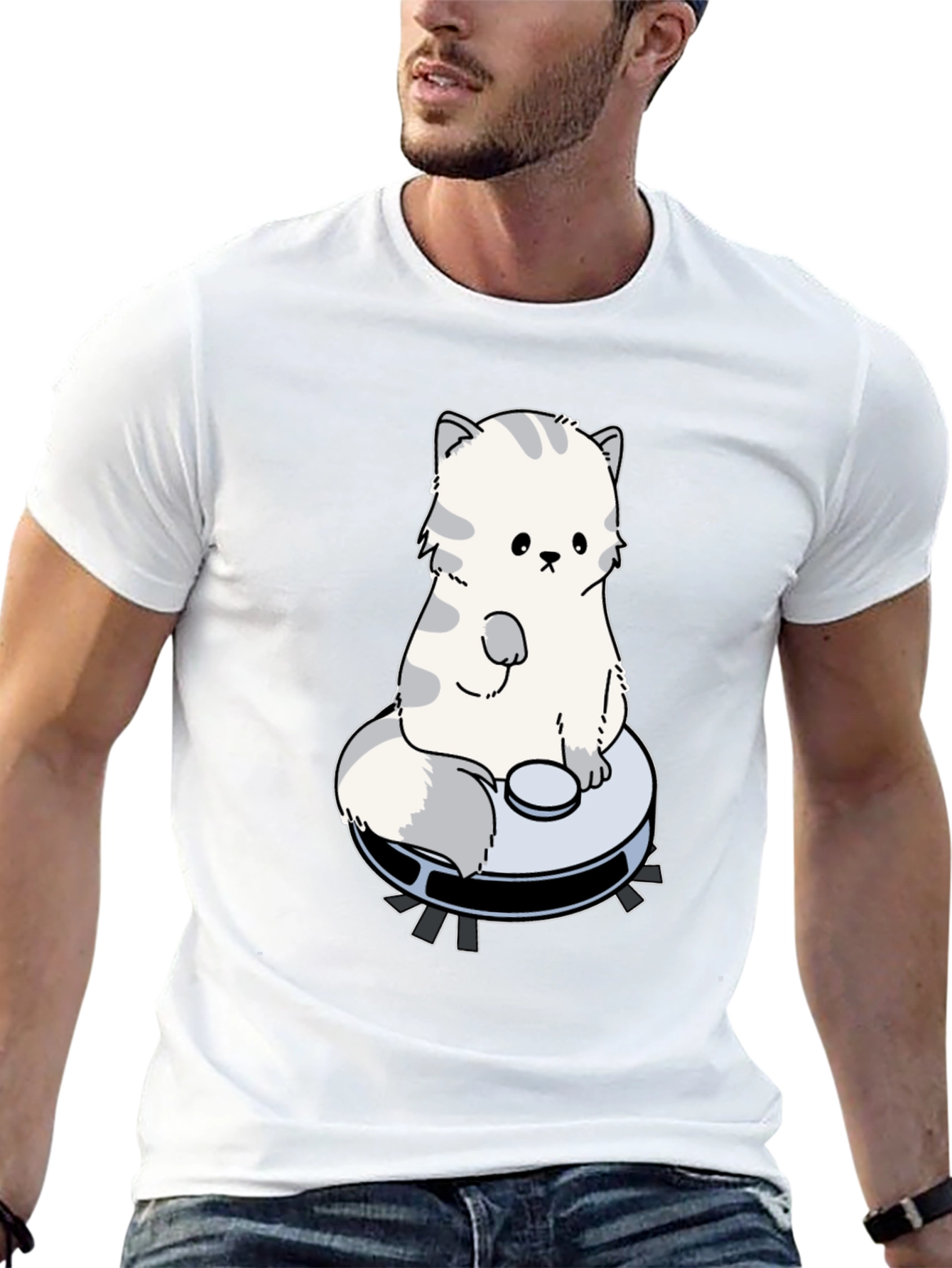 Cute Cat Riding Robot Vacuum T-Shirt