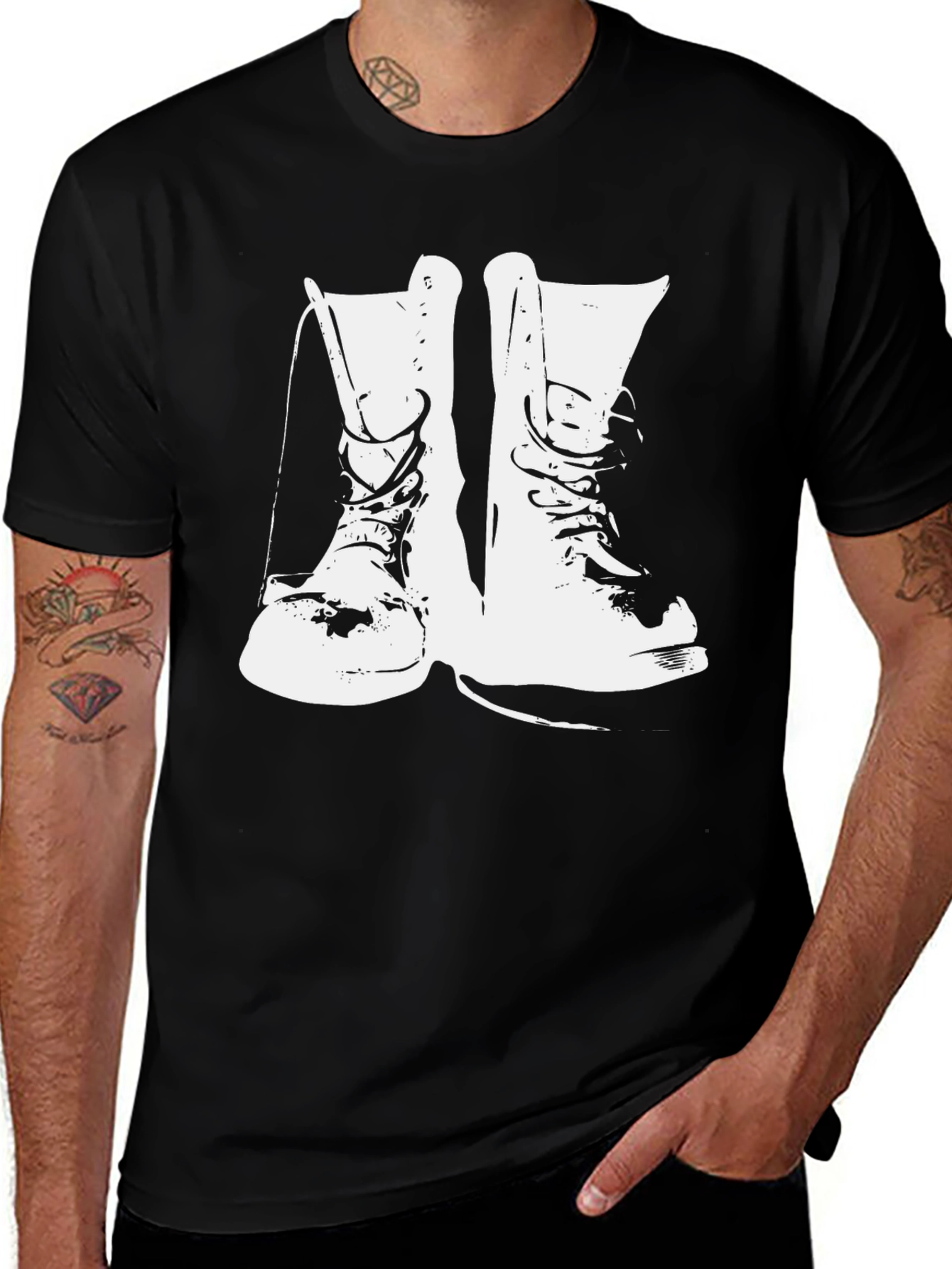 Black T-Shirt with White Boot Graphic