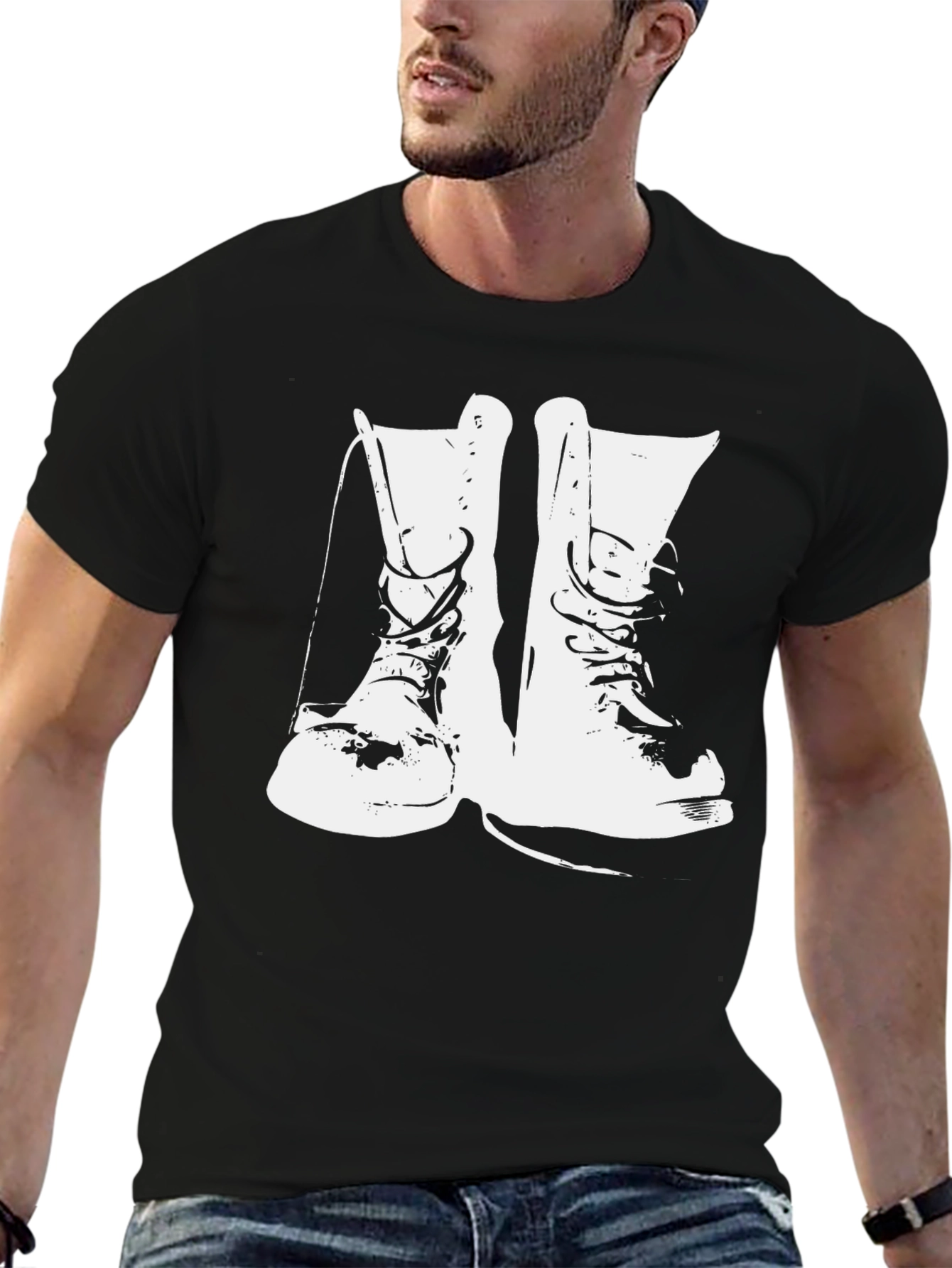 Black T-Shirt with White Boot Graphic