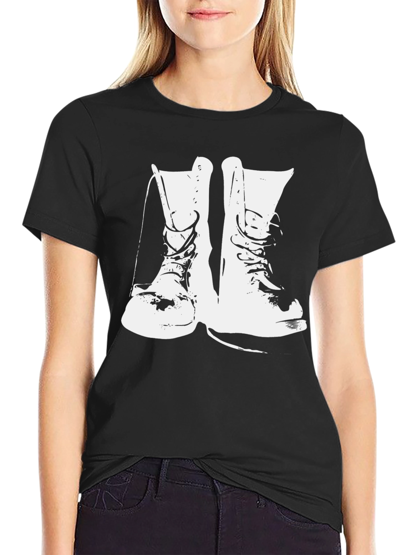 Black T-Shirt with White Boot Graphic