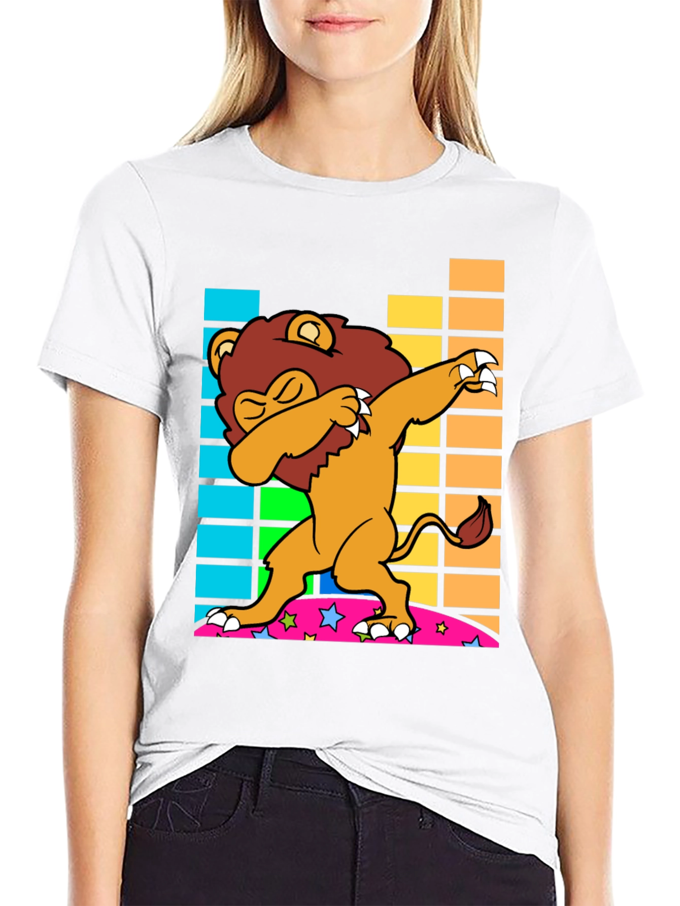 Dabbing Lion Graphic Tee - Fun Black T-Shirt