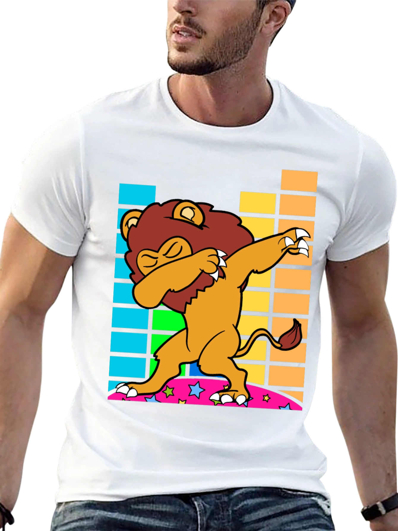 Dabbing Lion Graphic Tee - Fun Black T-Shirt