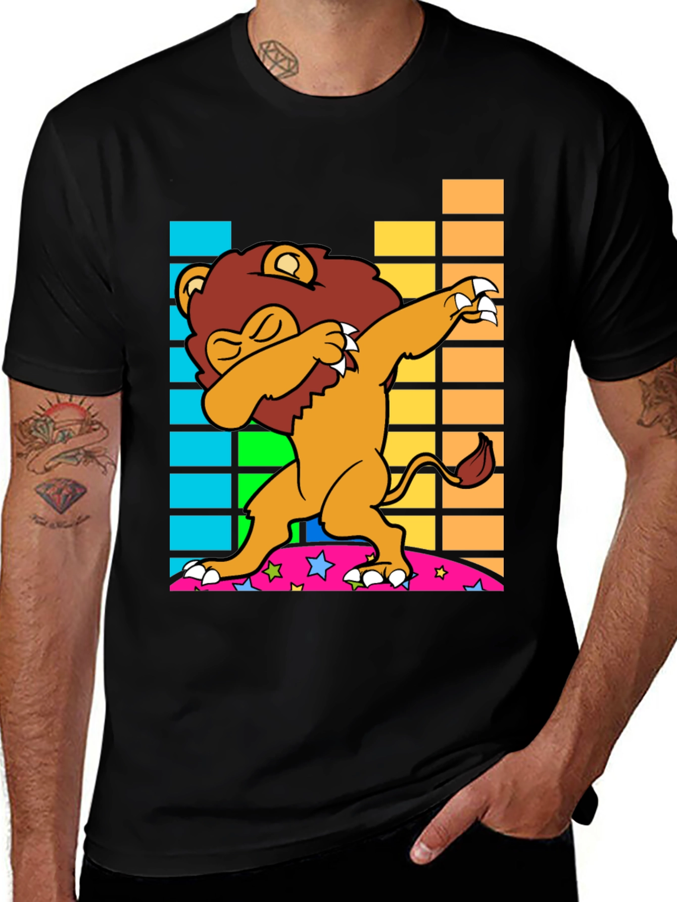 Dabbing Lion Graphic Tee - Fun Black T-Shirt