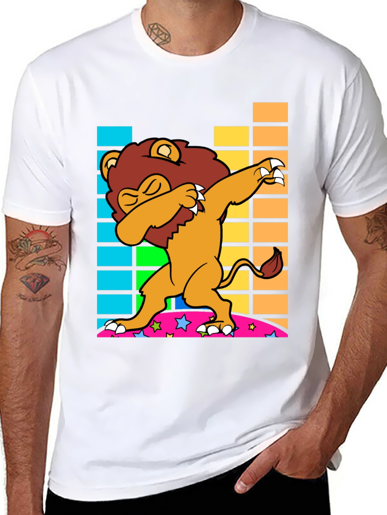Dabbing Lion Graphic Tee - Fun Black T-Shirt