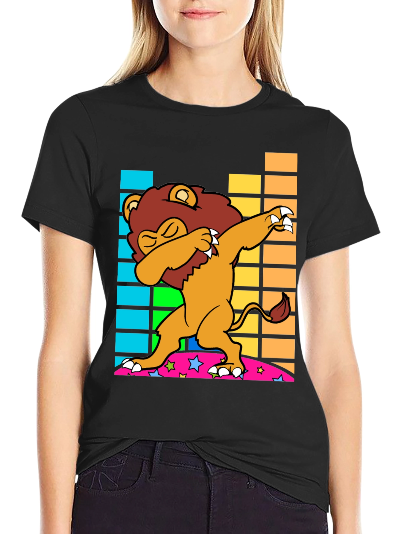 Dabbing Lion Graphic Tee - Fun Black T-Shirt