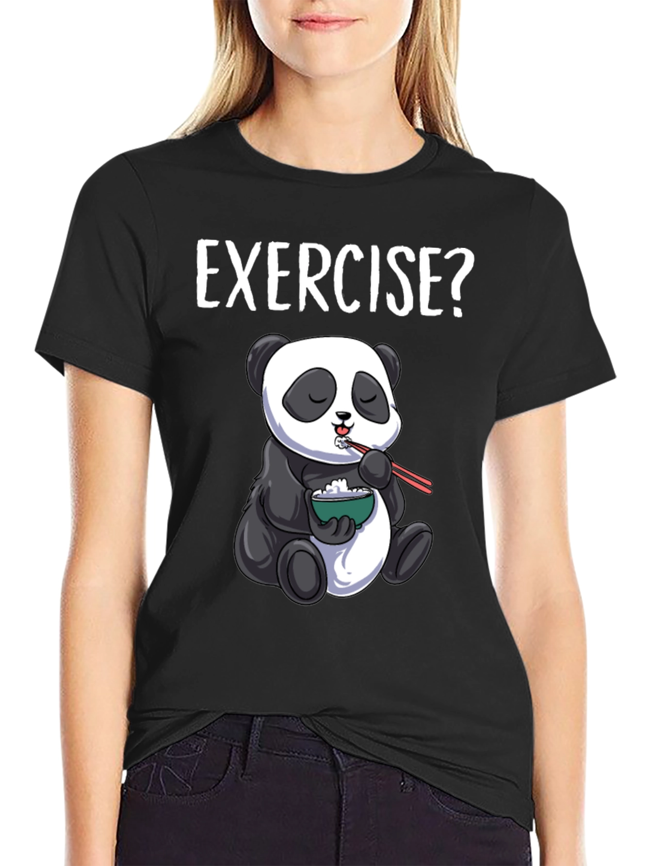 Funny Panda Exercise? Black Graphic T-Shirt