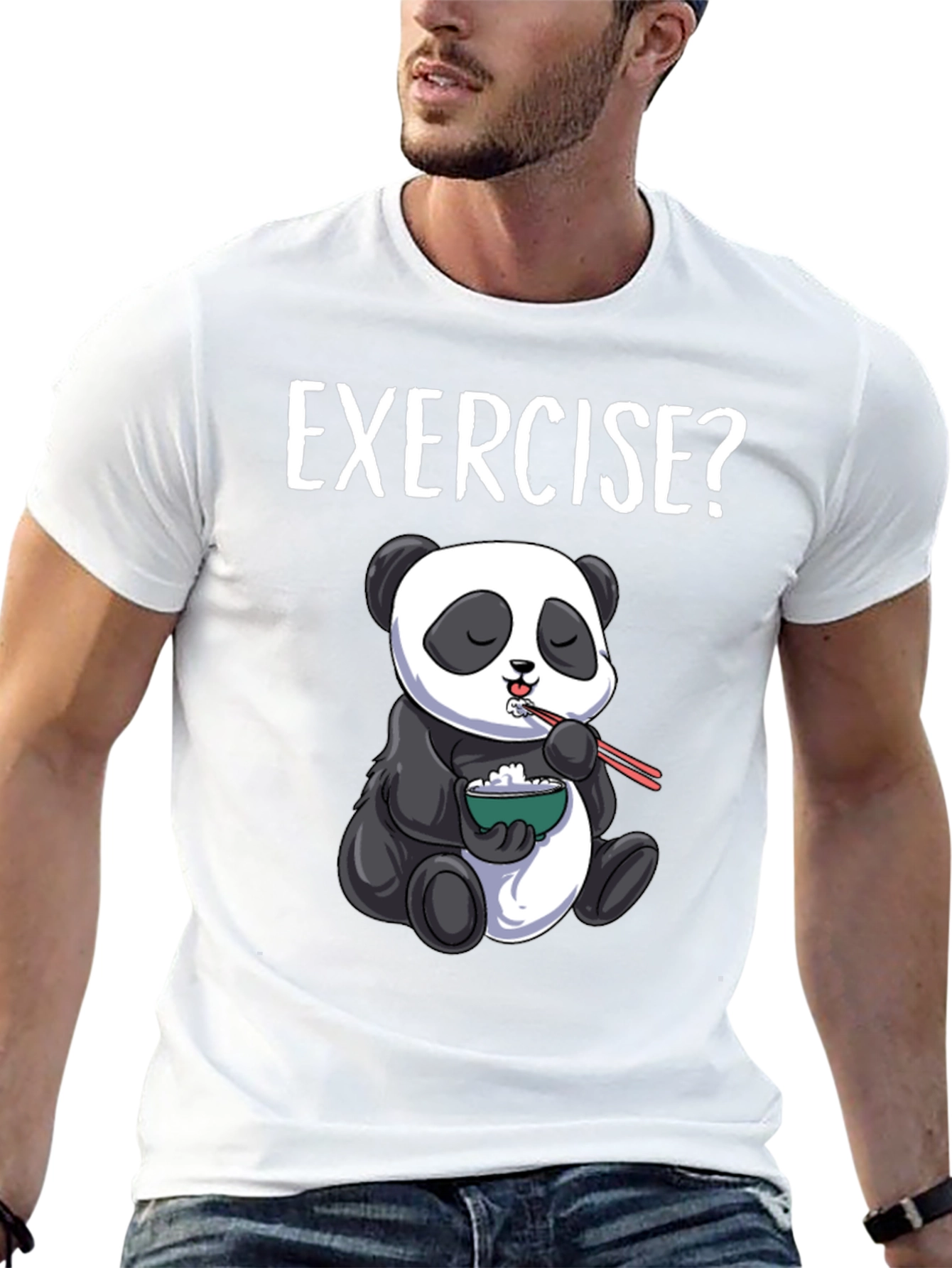Funny Panda Exercise? Black Graphic T-Shirt