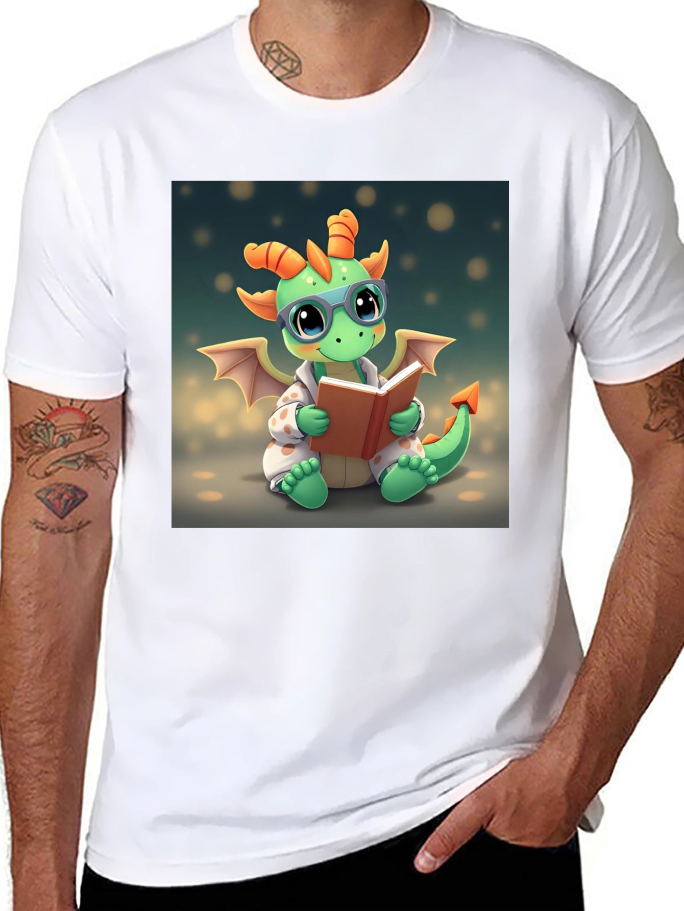 Cute Dragon Reading Book Graphic Tee