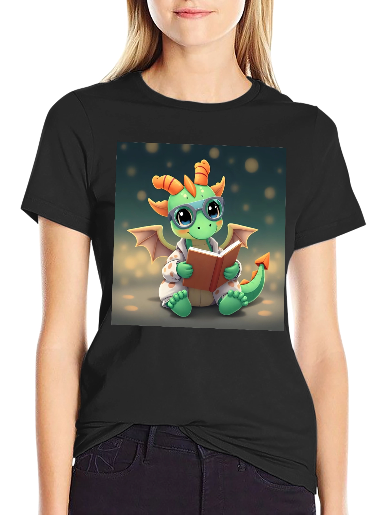 Cute Dragon Reading Book Graphic Tee