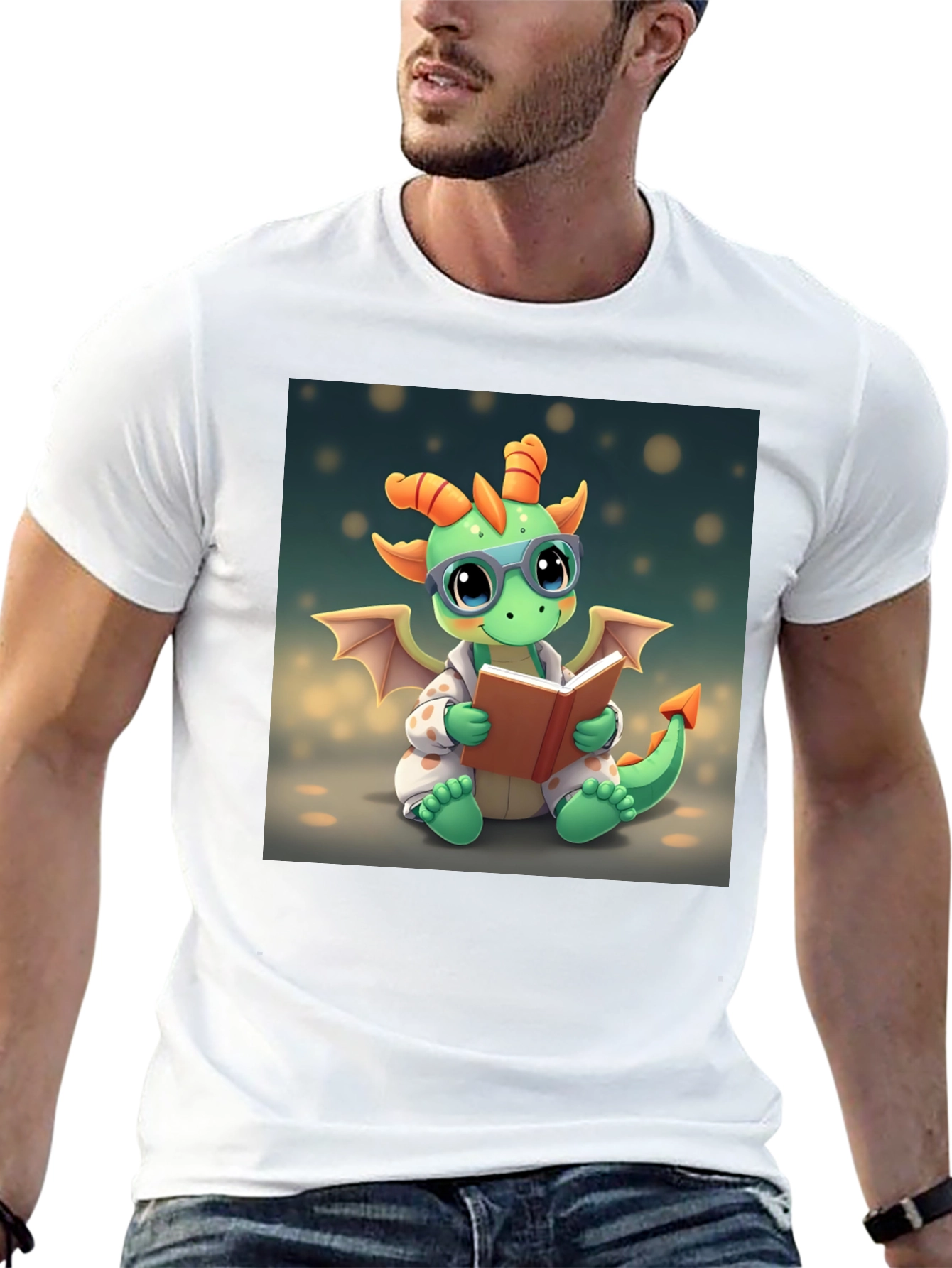 Cute Dragon Reading Book Graphic Tee