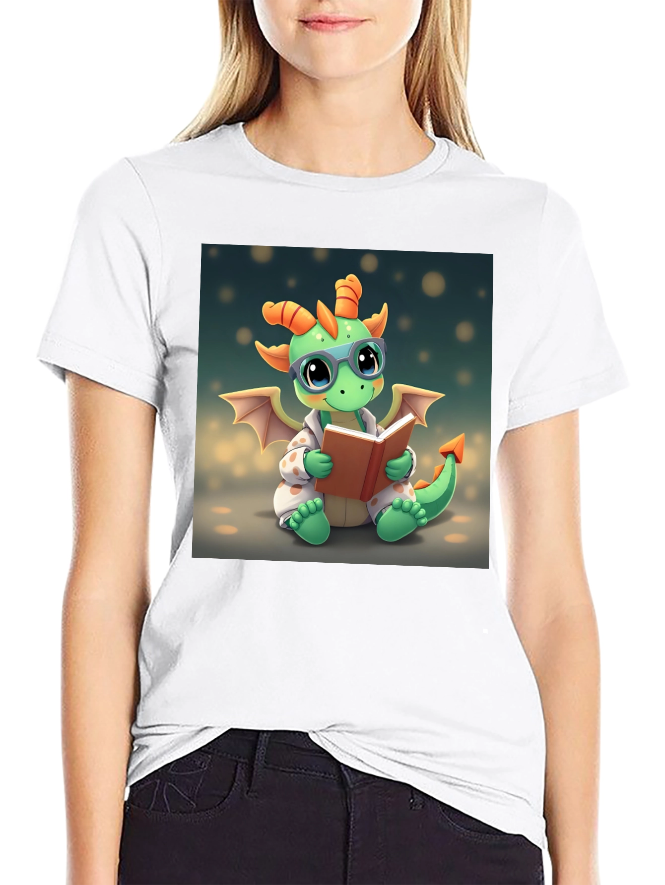 Cute Dragon Reading Book Graphic Tee