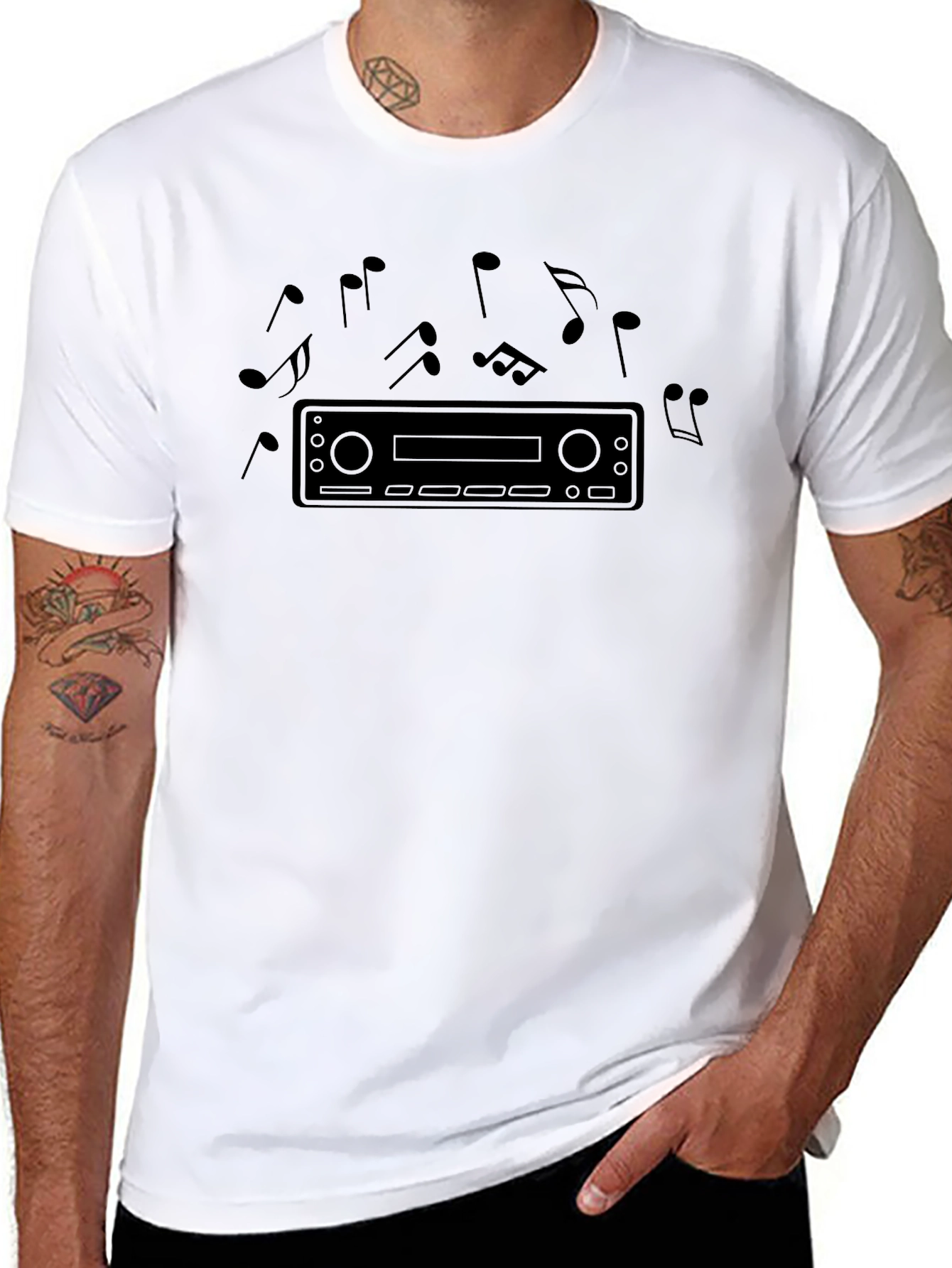 Retro Car Stereo Music Notes Graphic T-Shirt
