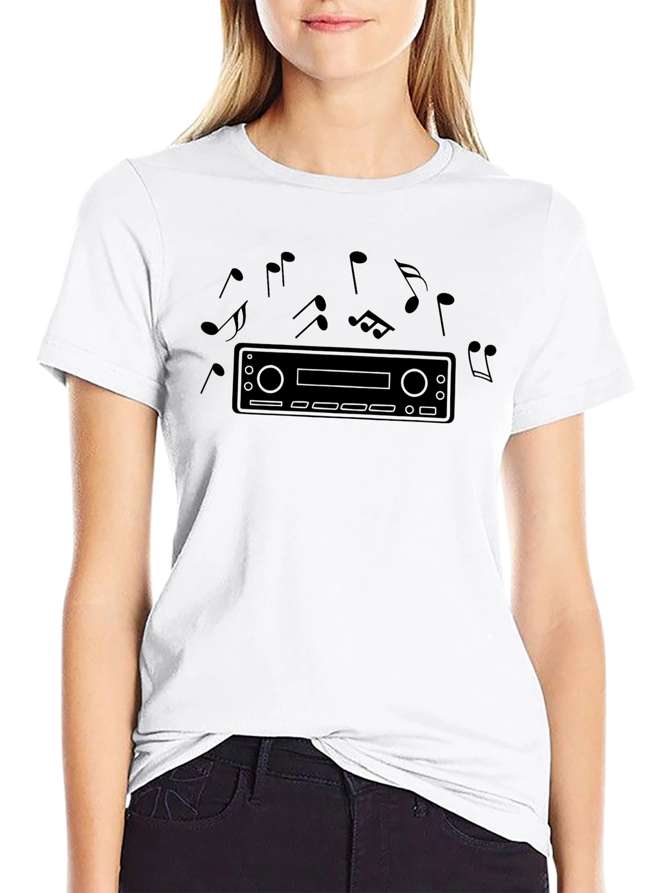 Retro Car Stereo Music Notes Graphic T-Shirt