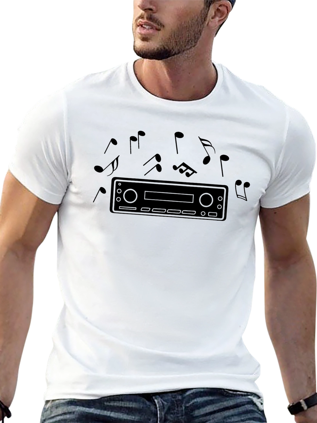 Retro Car Stereo Music Notes Graphic T-Shirt