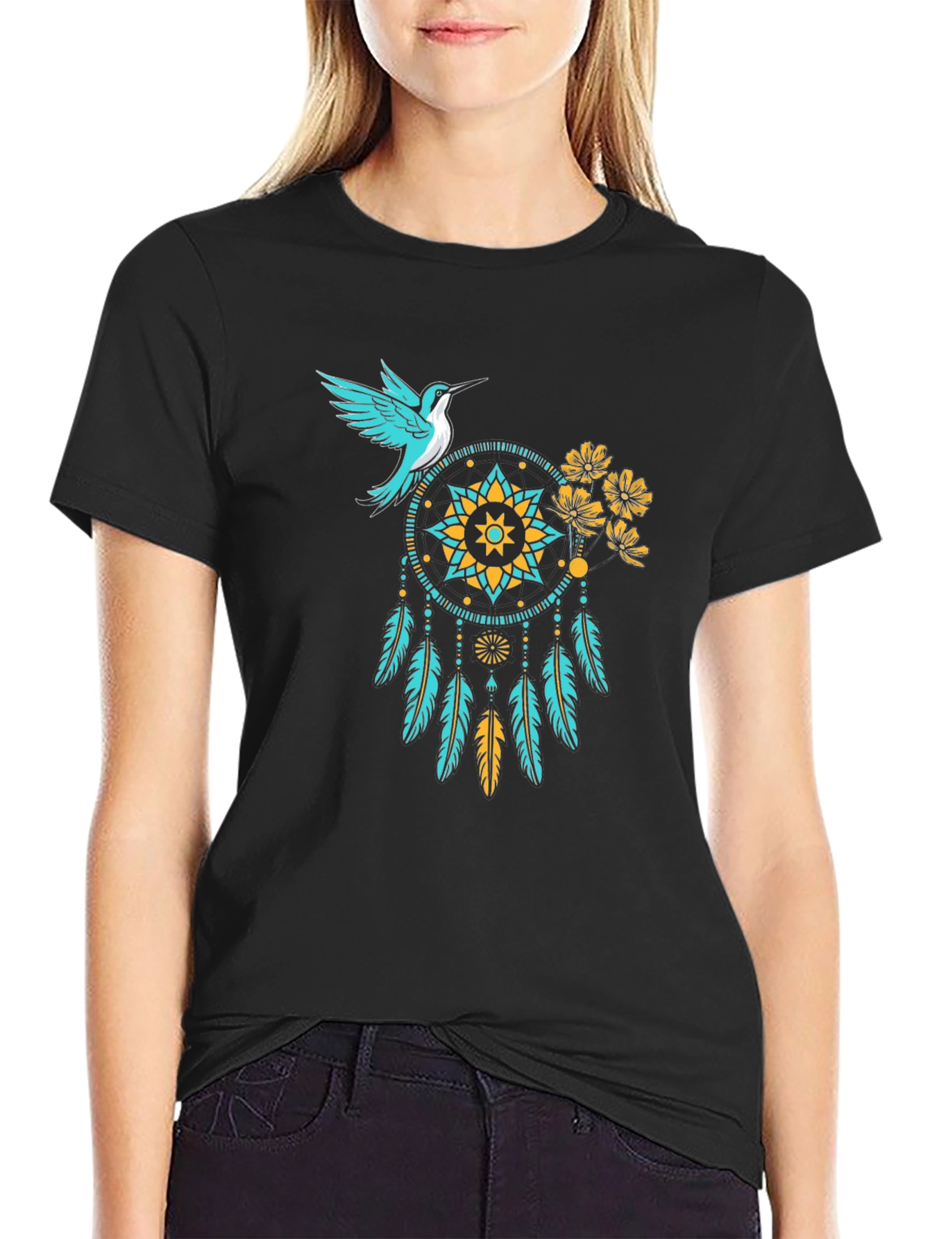 Hummingbird Dreamcatcher Black Graphic Tee