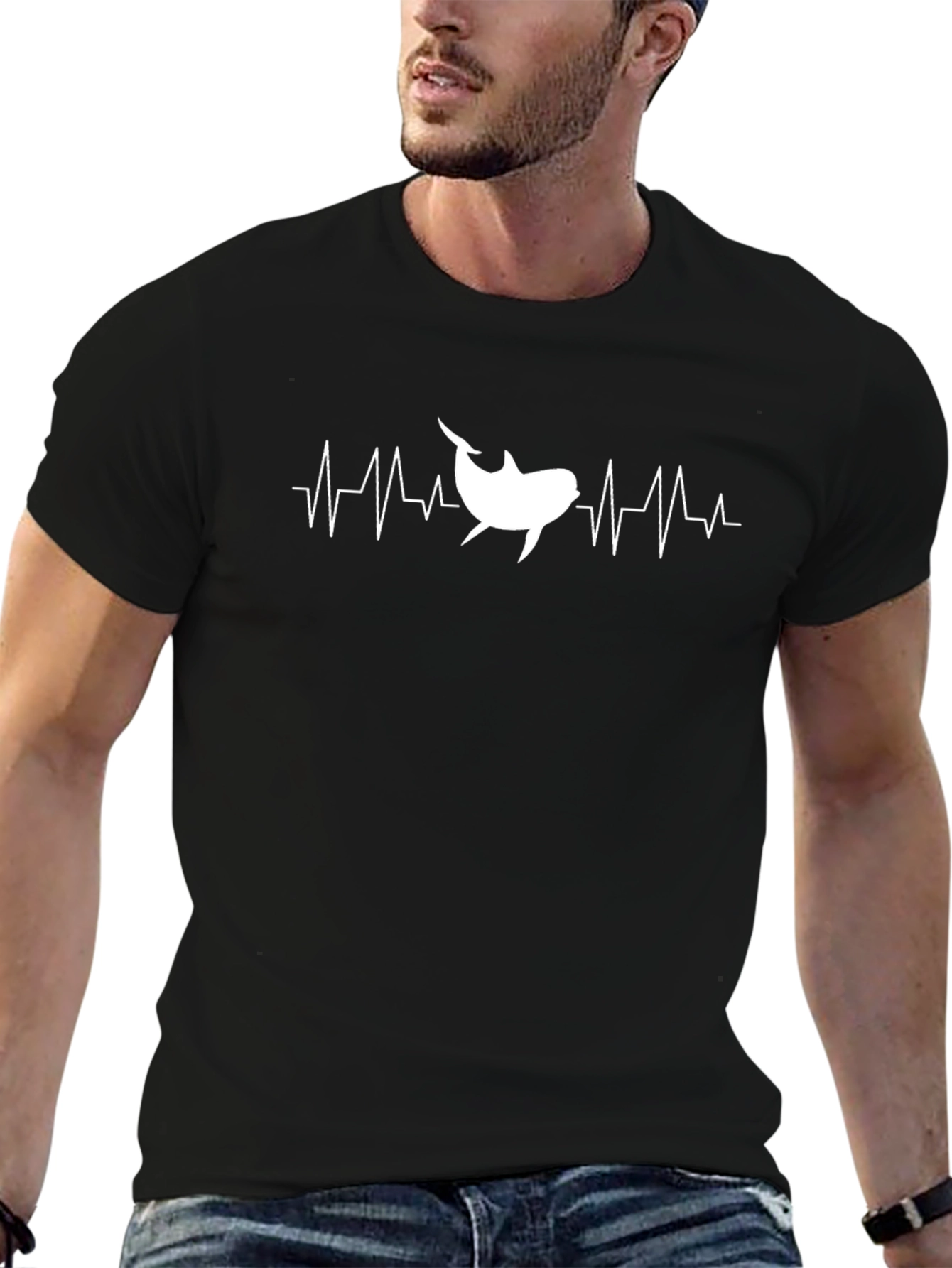 Shark Heartbeat Graphic T-Shirt - Black Cotton Tee