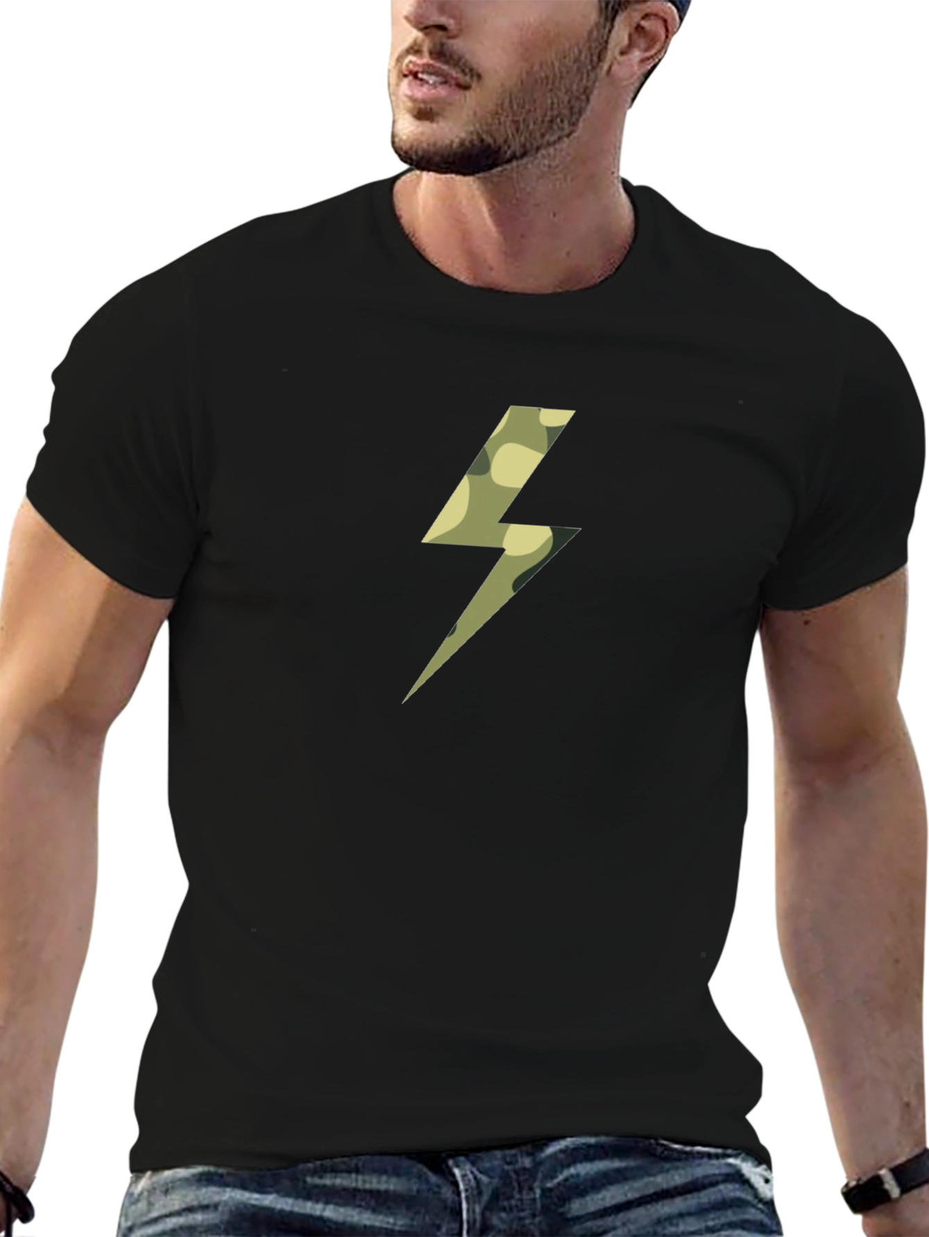 Camo Bolt Black T-Shirt - Striking Graphic Tee
