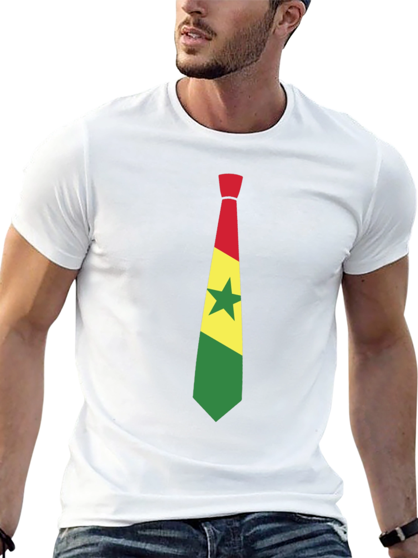 Ghana Flag Tie Graphic Black T-Shirt