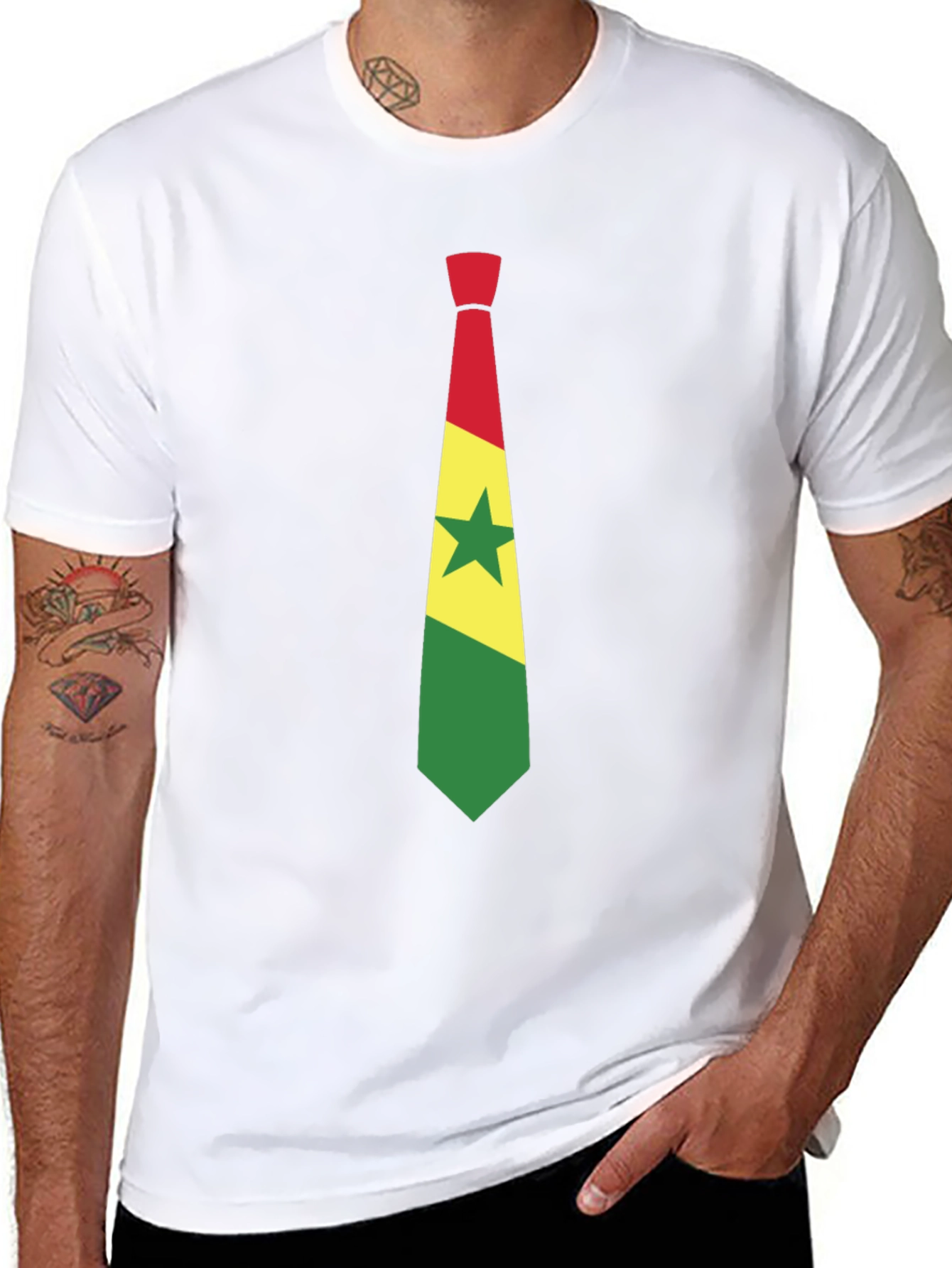Ghana Flag Tie Graphic Black T-Shirt