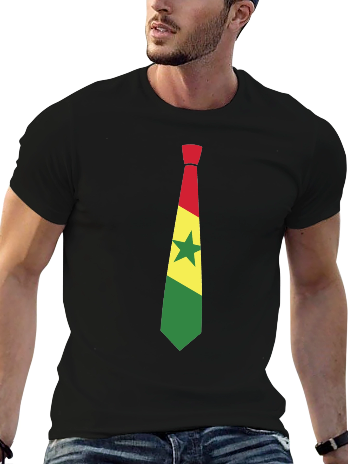 Ghana Flag Tie Graphic Black T-Shirt