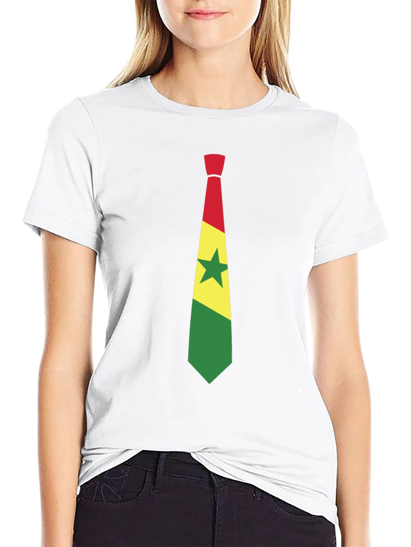 Ghana Flag Tie Graphic Black T-Shirt