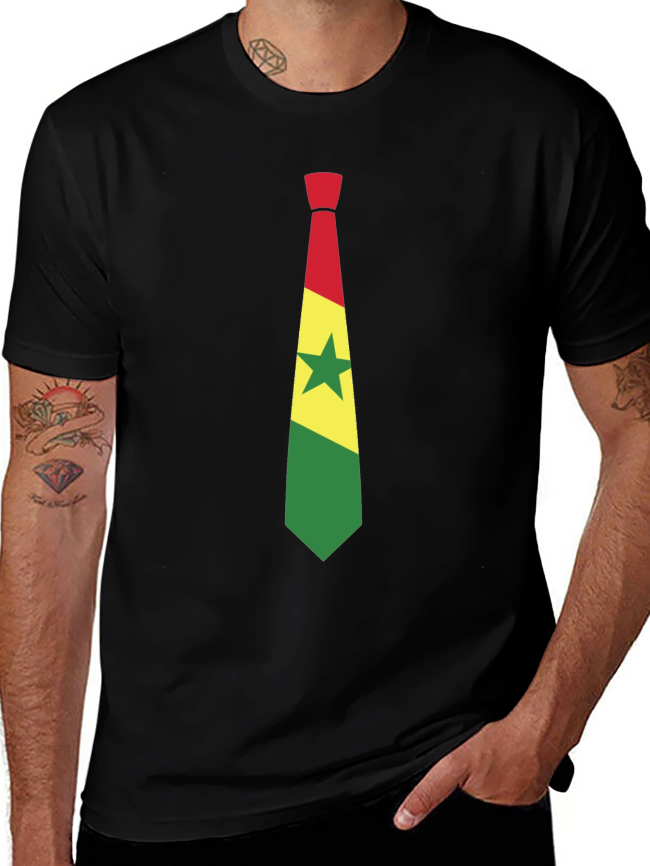 Ghana Flag Tie Graphic Black T-Shirt
