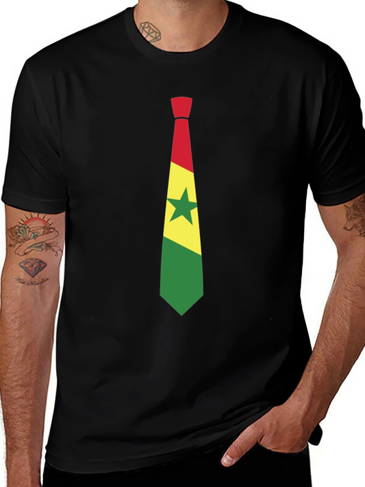 Ghana Flag Tie Graphic Black T-Shirt