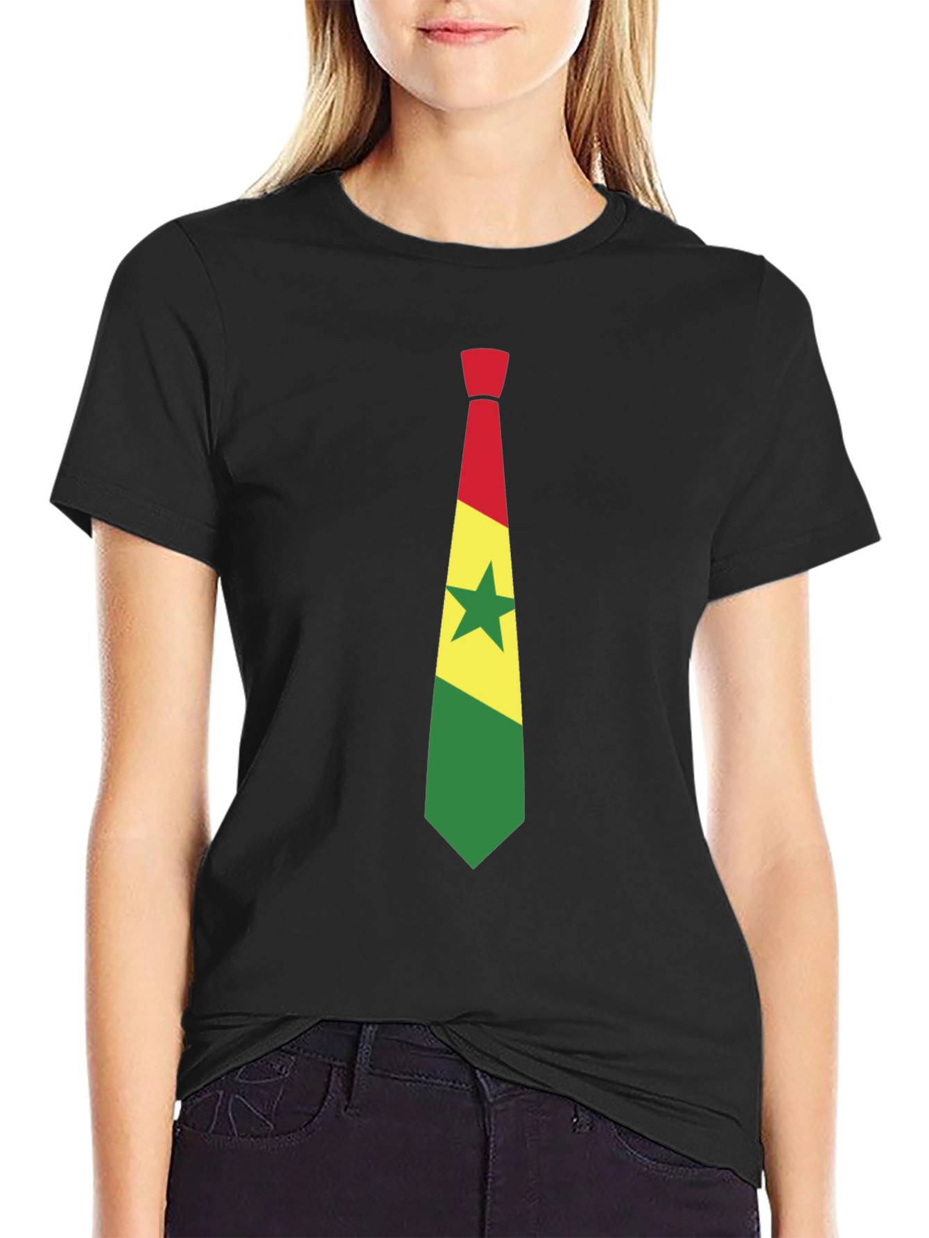 Ghana Flag Tie Graphic Black T-Shirt