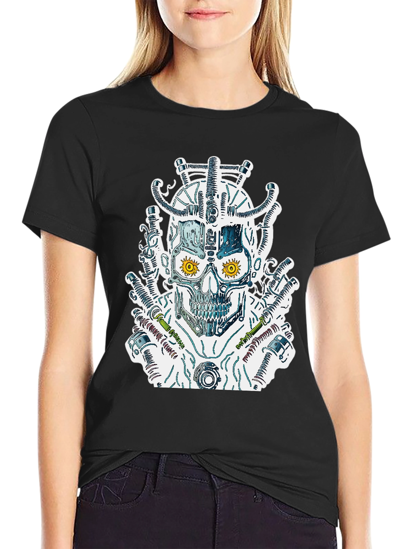 Steampunk Skull Graphic Tee - Black