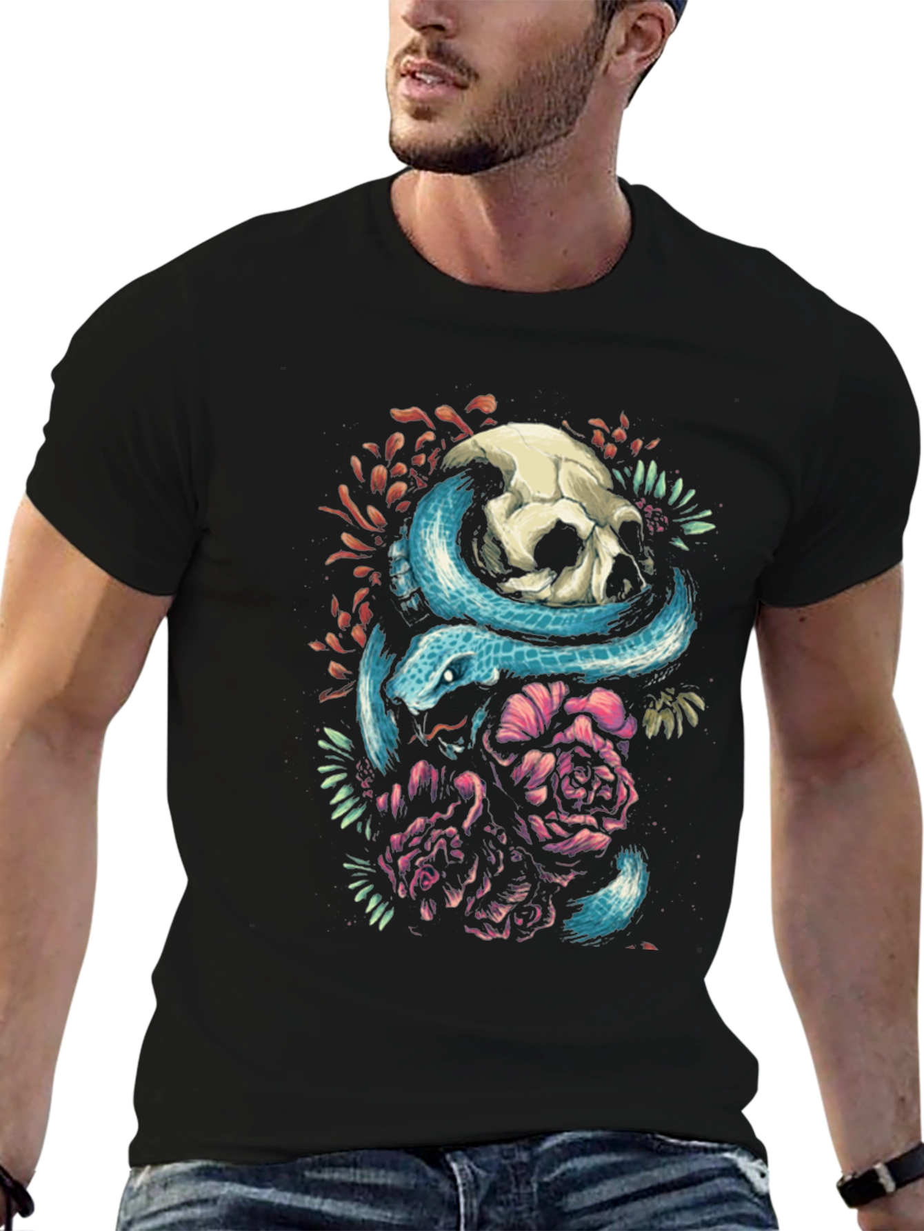 Skull & Snake Graphic Tee - Unique Design
