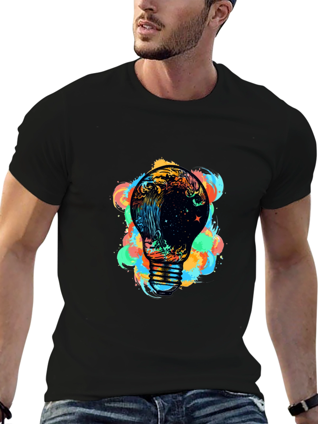 Cosmic Wave Bulb Graphic Black Tee
