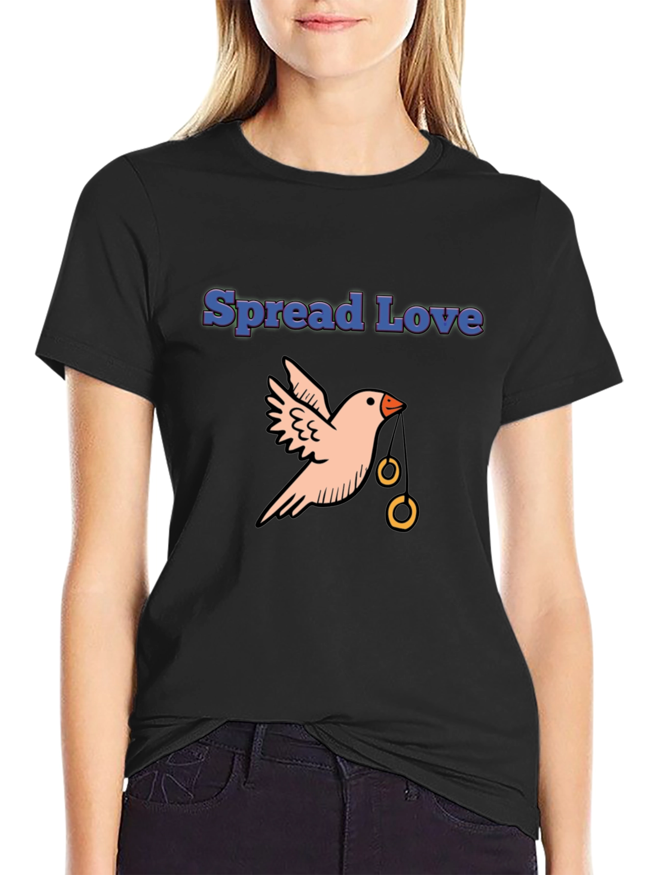 Spread Love Bird Graphic Tee - Black Cotton Casual