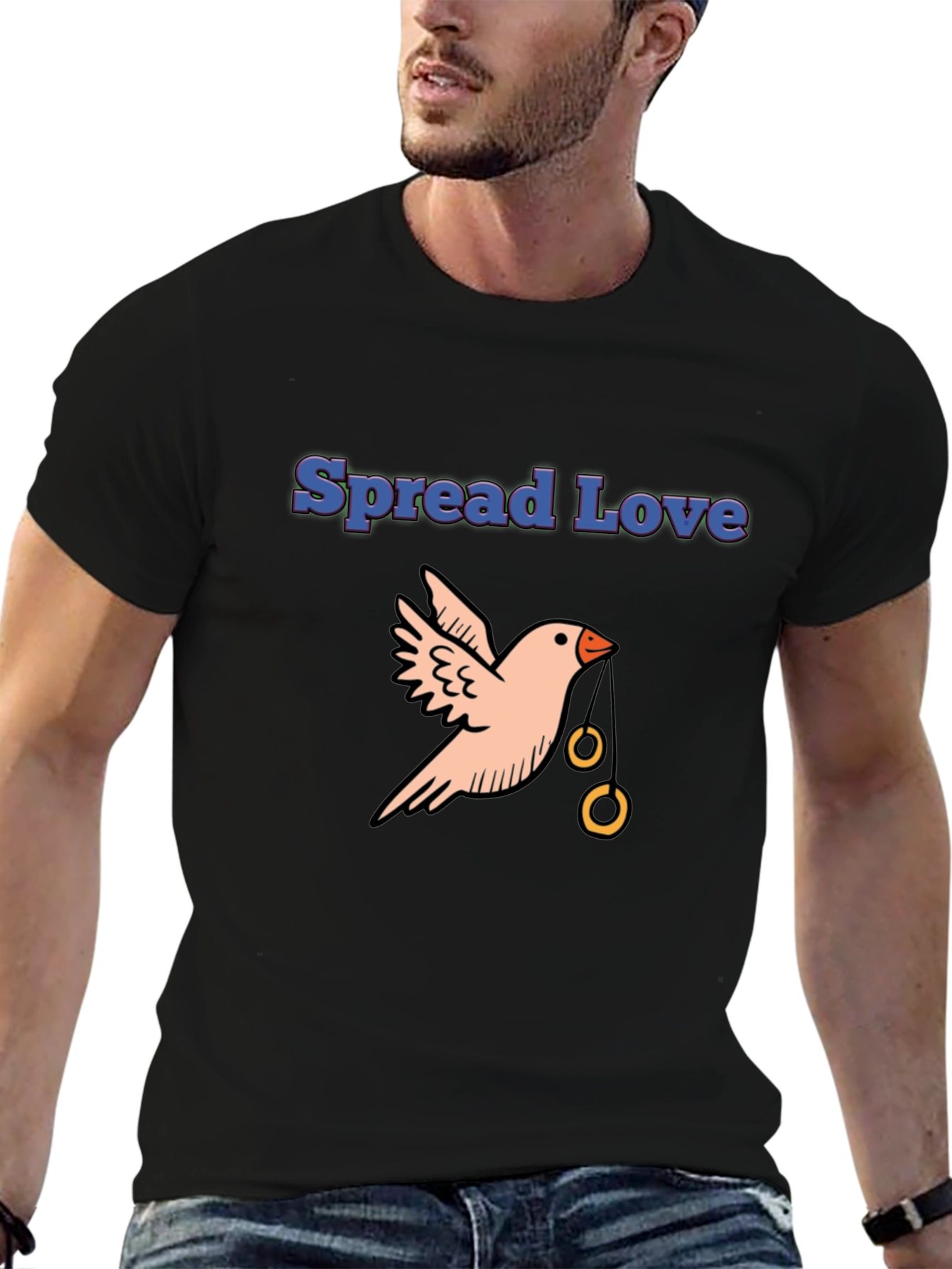 Spread Love Bird Graphic Tee - Black Cotton Casual