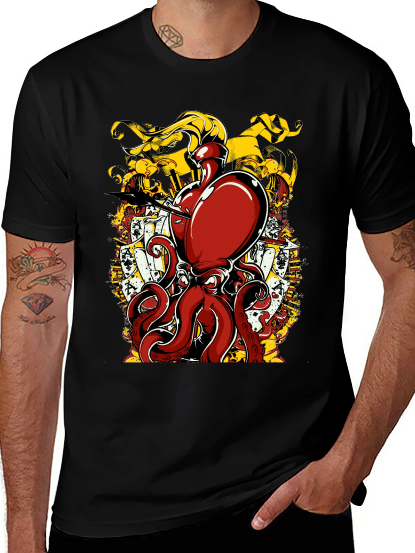 Octopus Poker Card Graphic T-Shirt