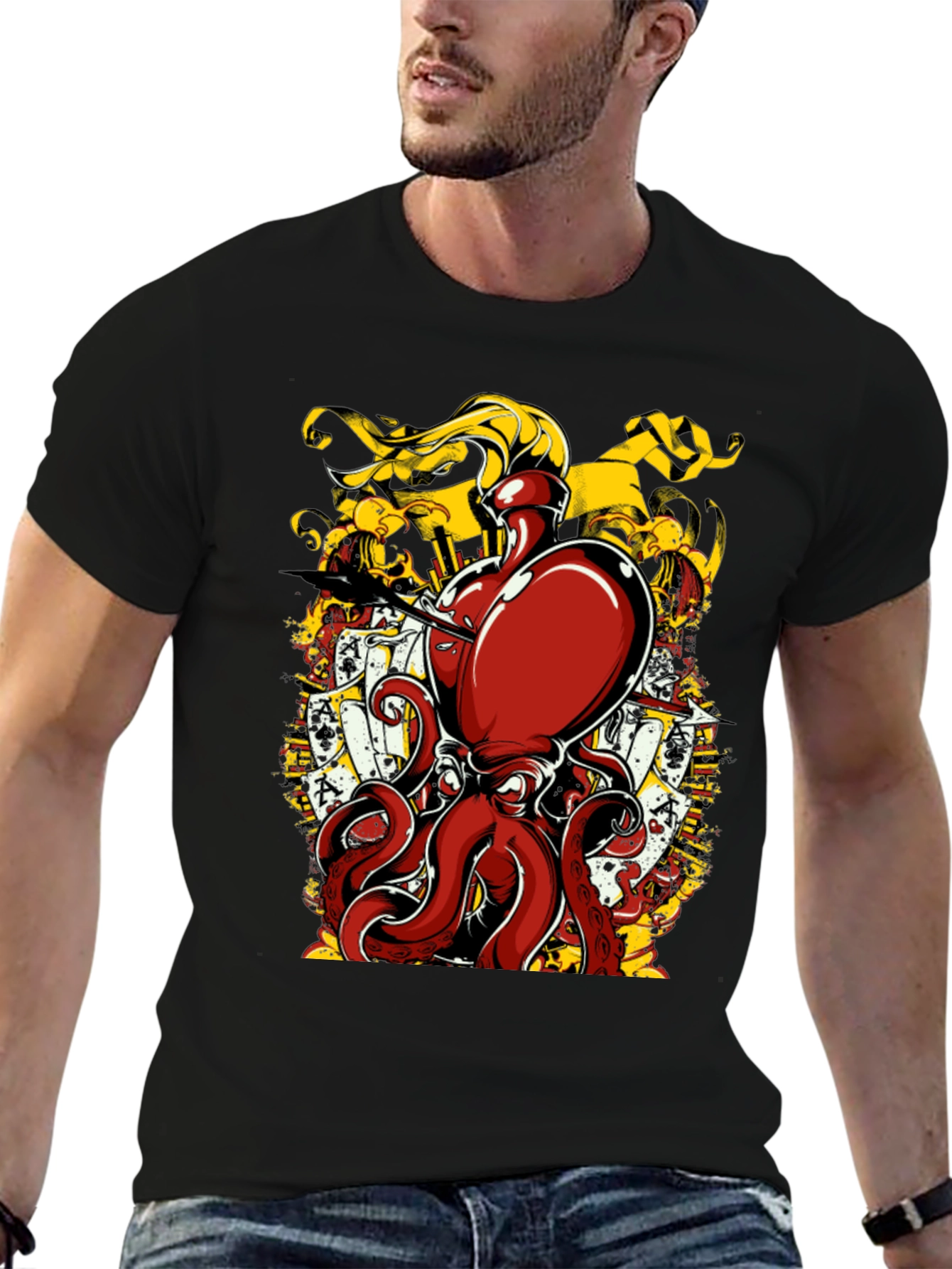Octopus Poker Card Graphic T-Shirt