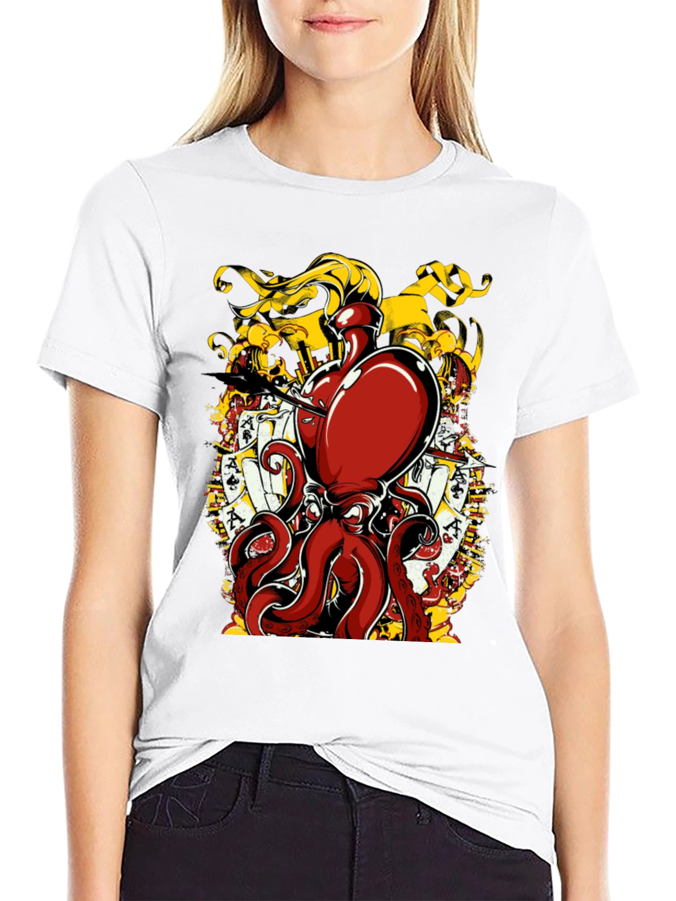 Octopus Poker Card Graphic T-Shirt
