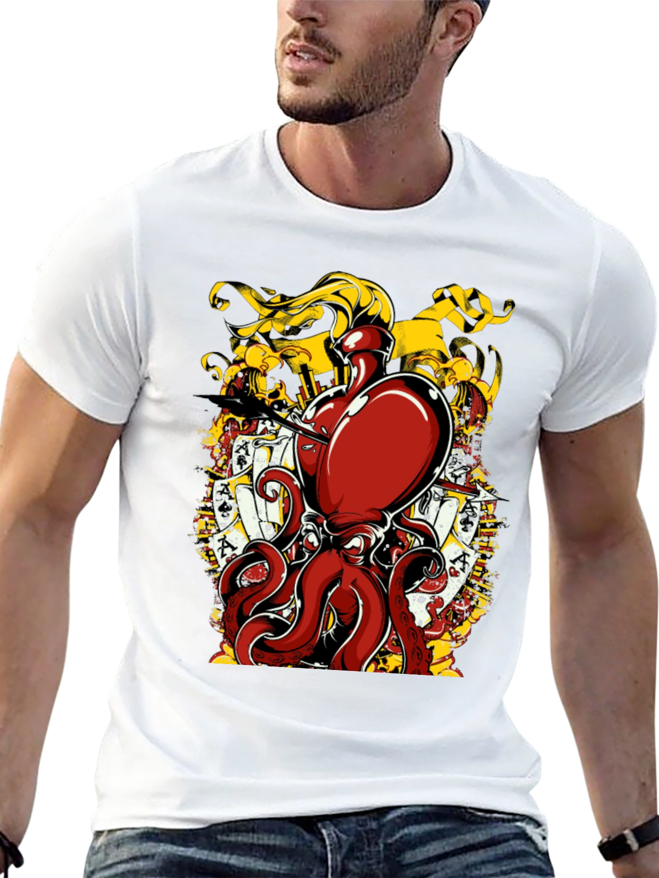 Octopus Poker Card Graphic T-Shirt
