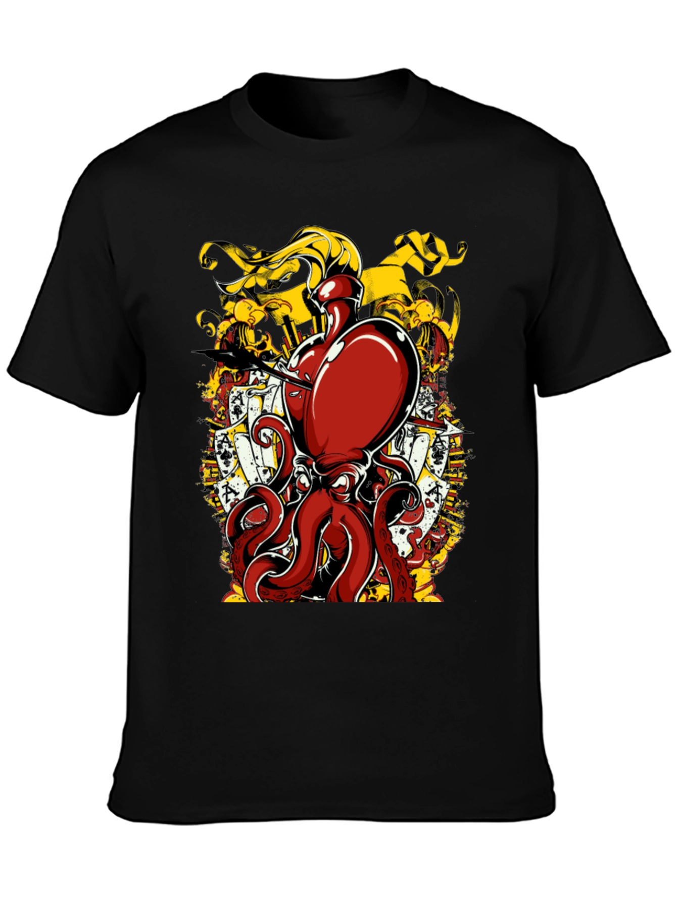 Octopus Poker Card Graphic T-Shirt