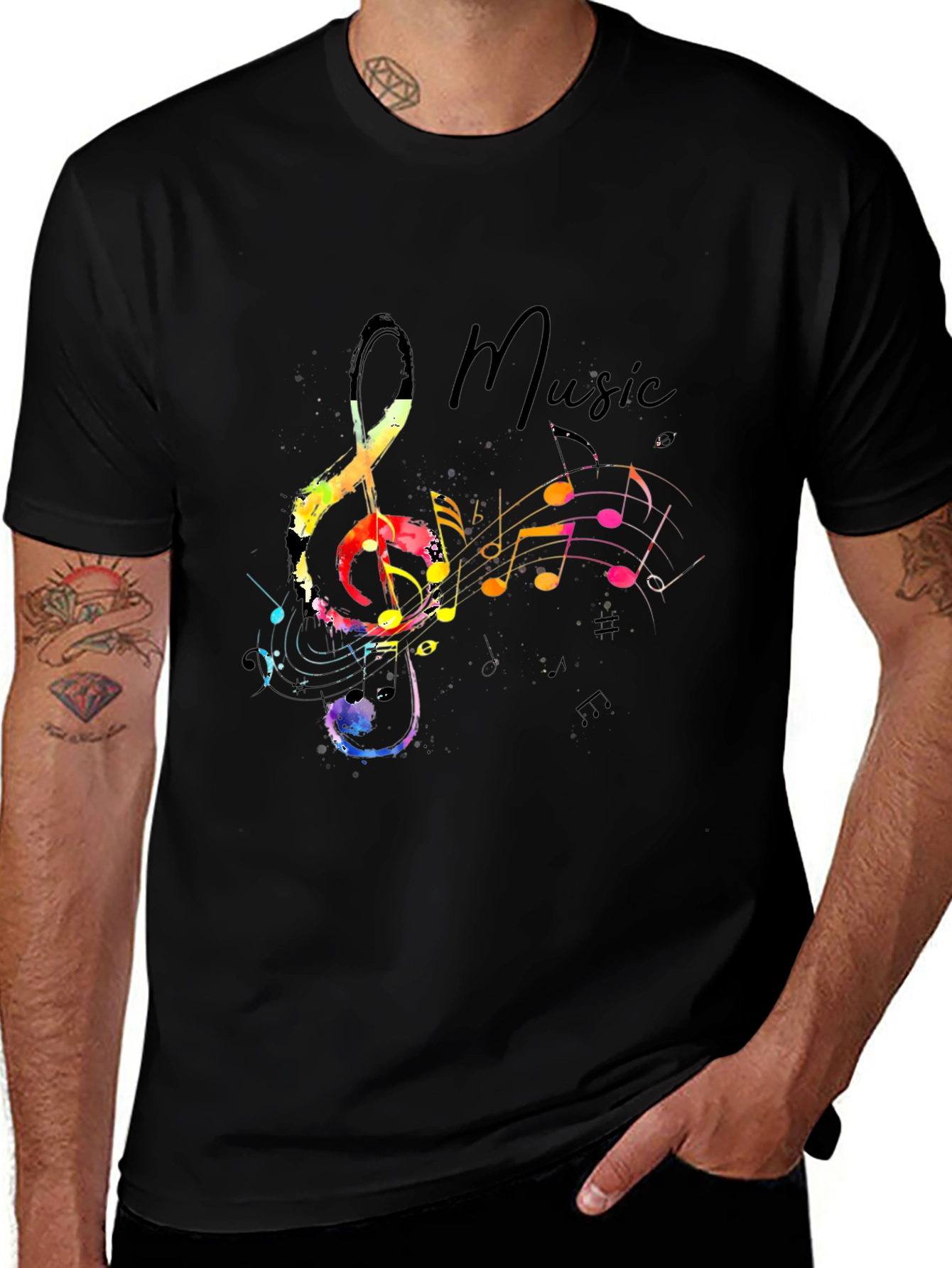 Music Note Graphic Black T-Shirt