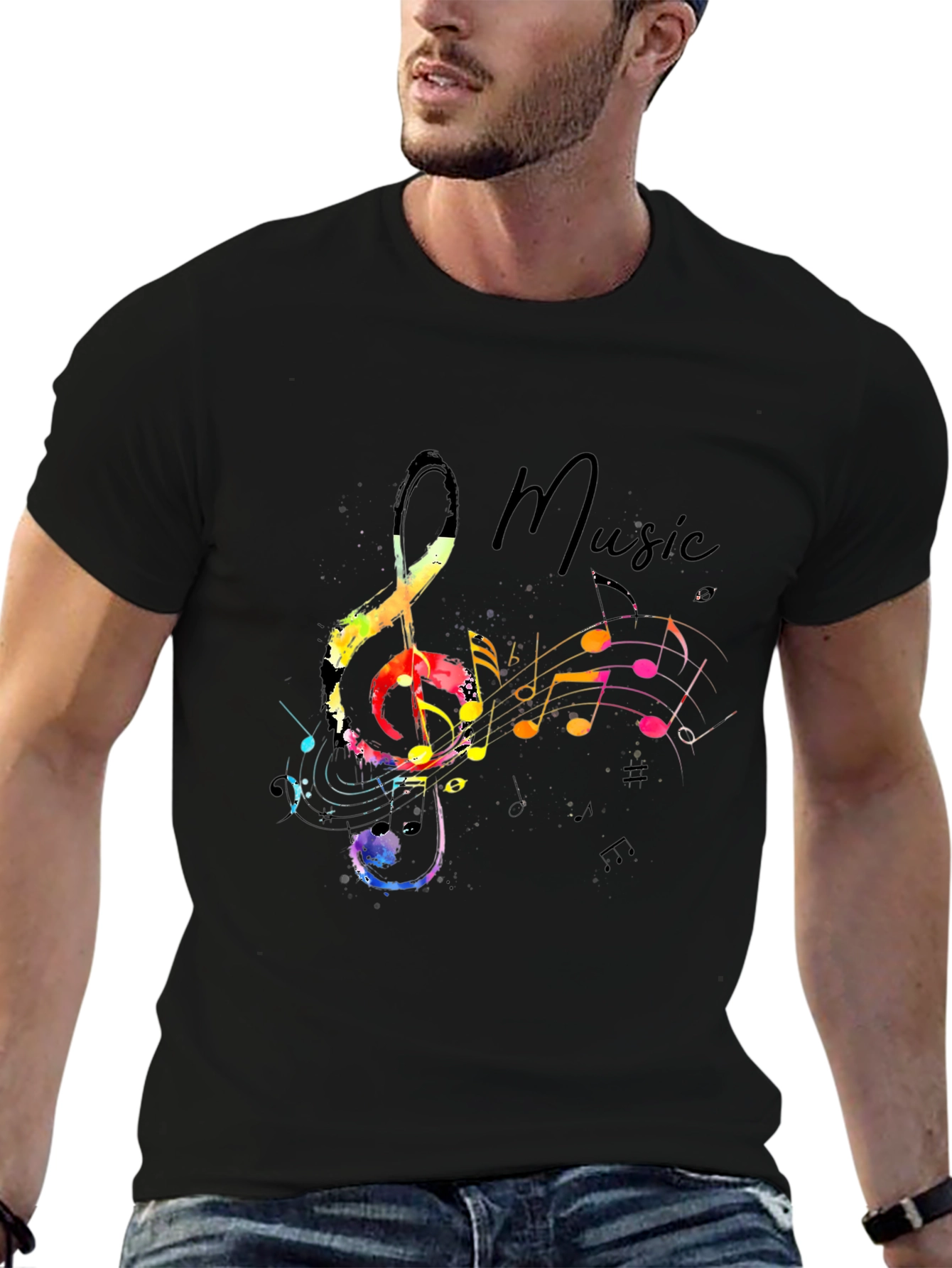 Music Note Graphic Black T-Shirt
