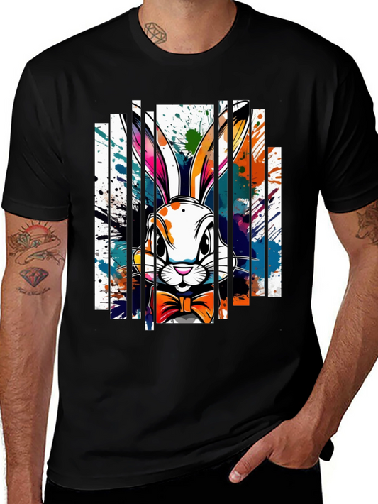 Easter Bunny Splatter Print Black T-Shirt
