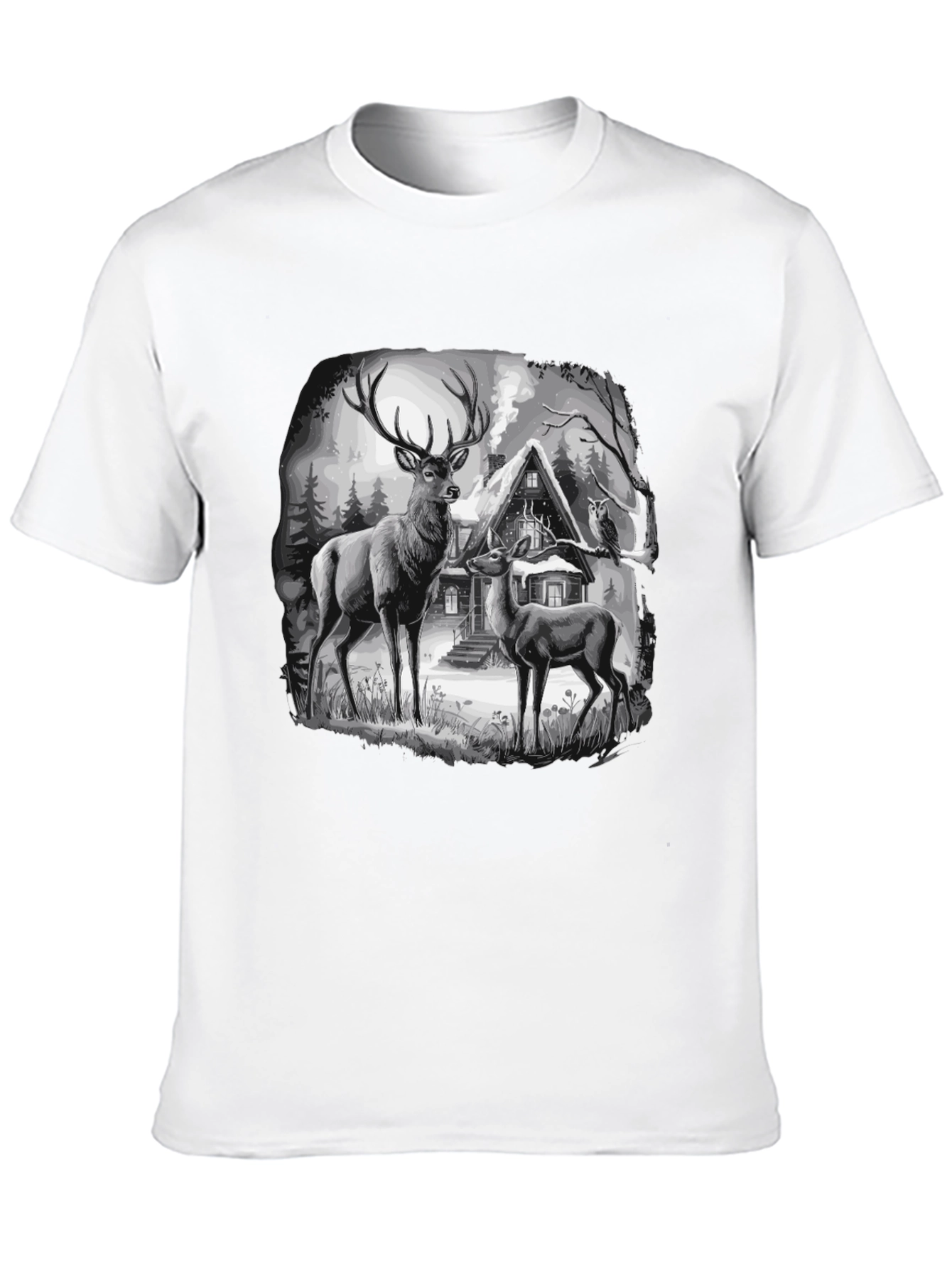 Deer in Winter Scene Graphic T-Shirt