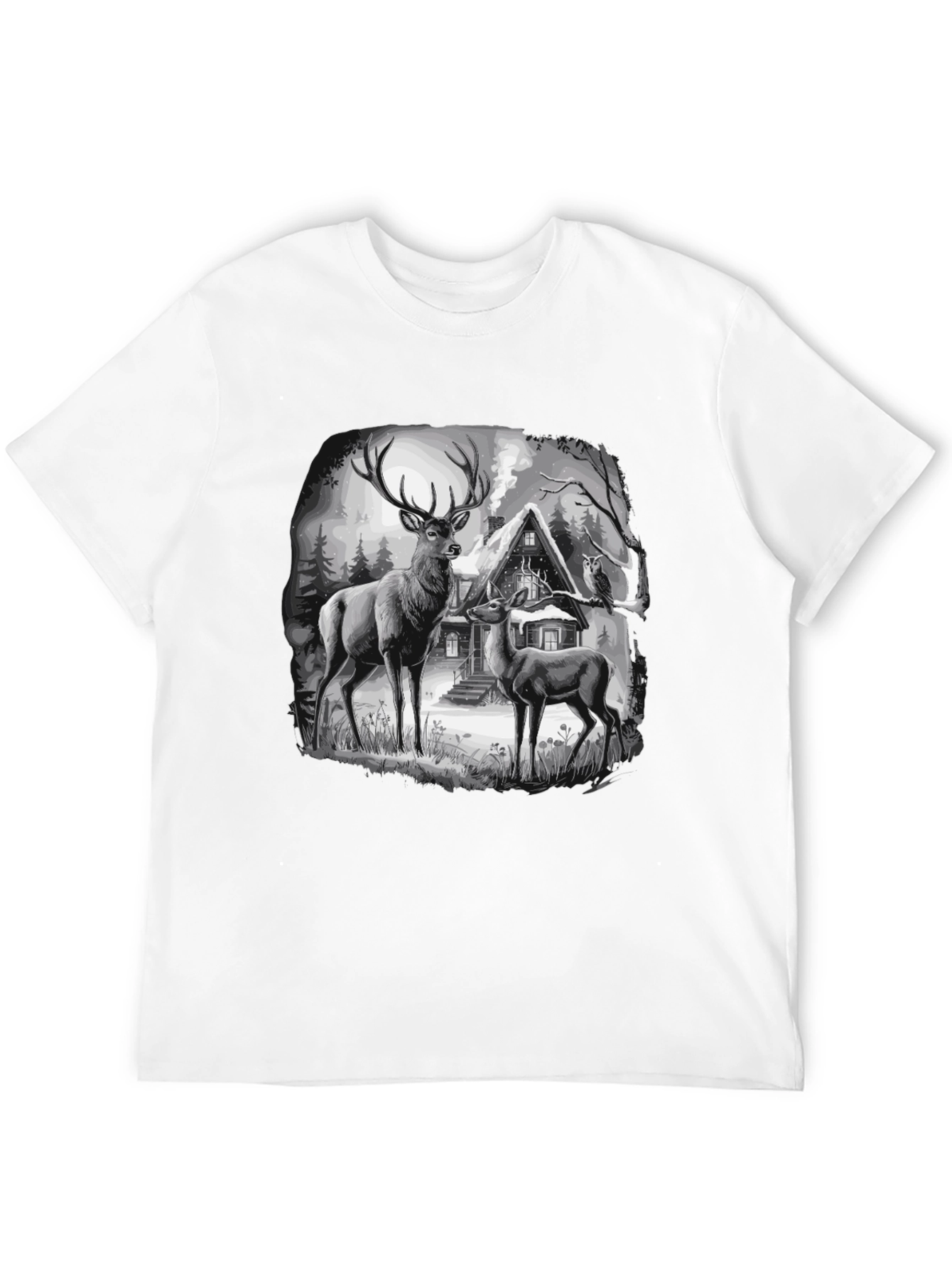 Deer in Winter Scene Graphic T-Shirt