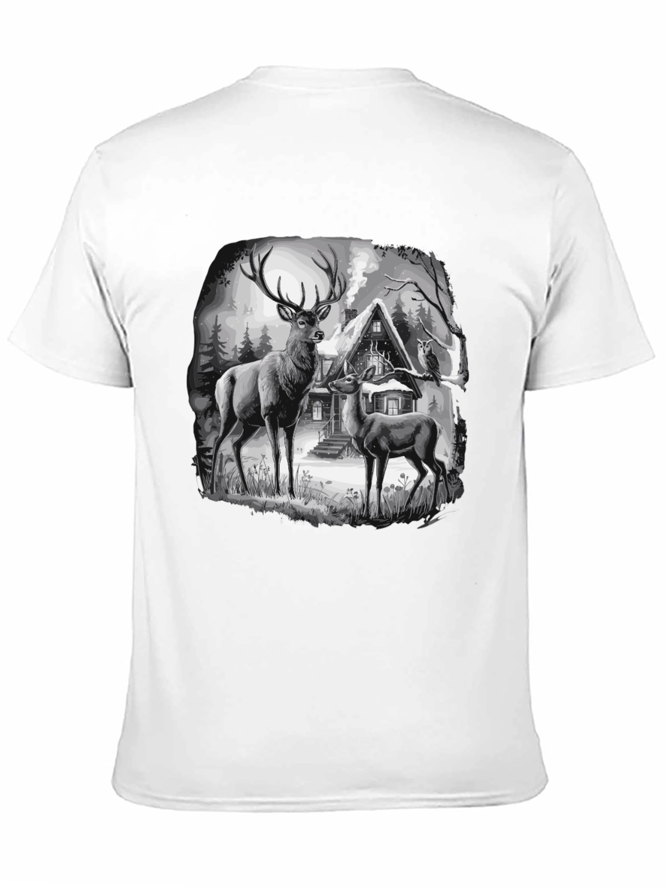 Deer in Winter Scene Graphic T-Shirt