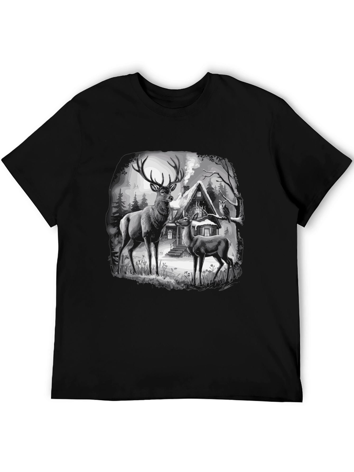 Deer in Winter Scene Graphic T-Shirt