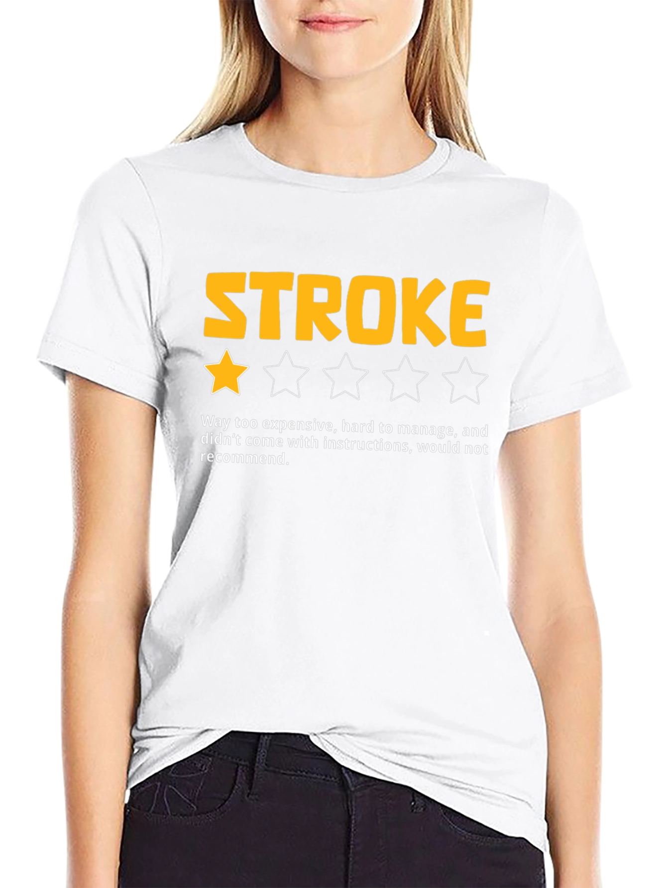 Funny Stroke One-Star Review Black T-Shirt