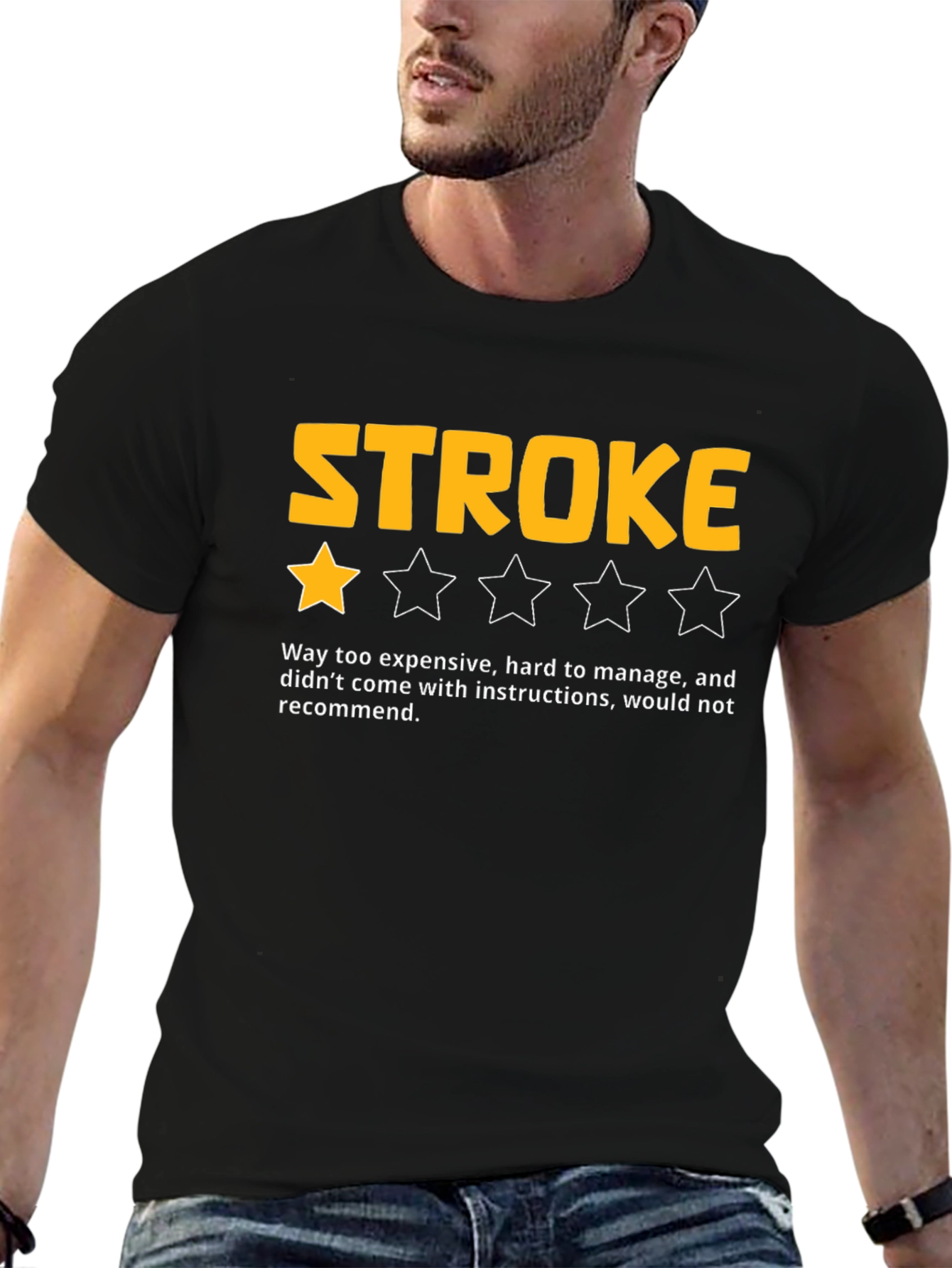 Funny Stroke One-Star Review Black T-Shirt