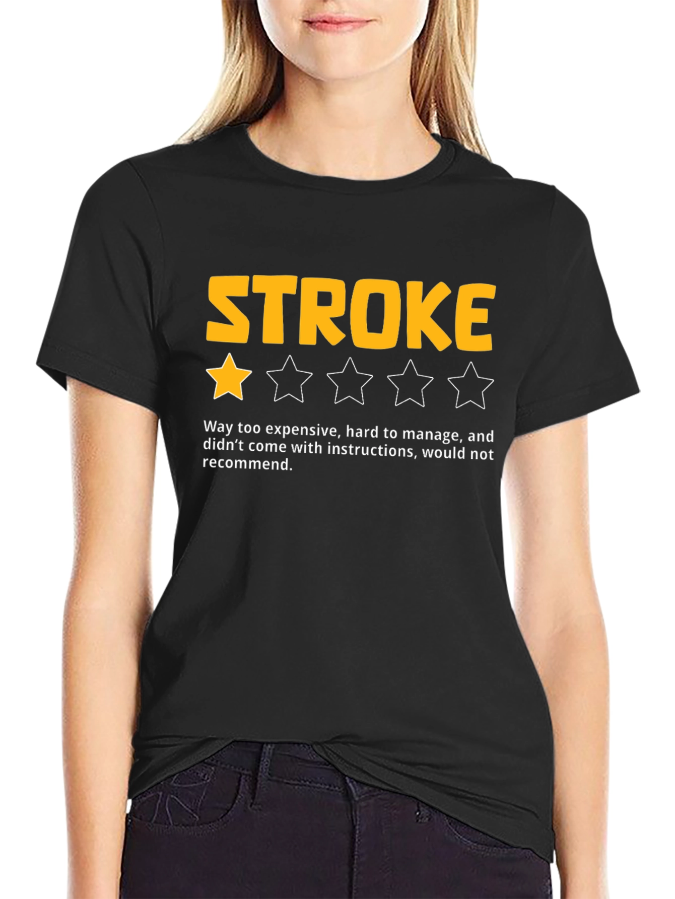 Funny Stroke One-Star Review Black T-Shirt